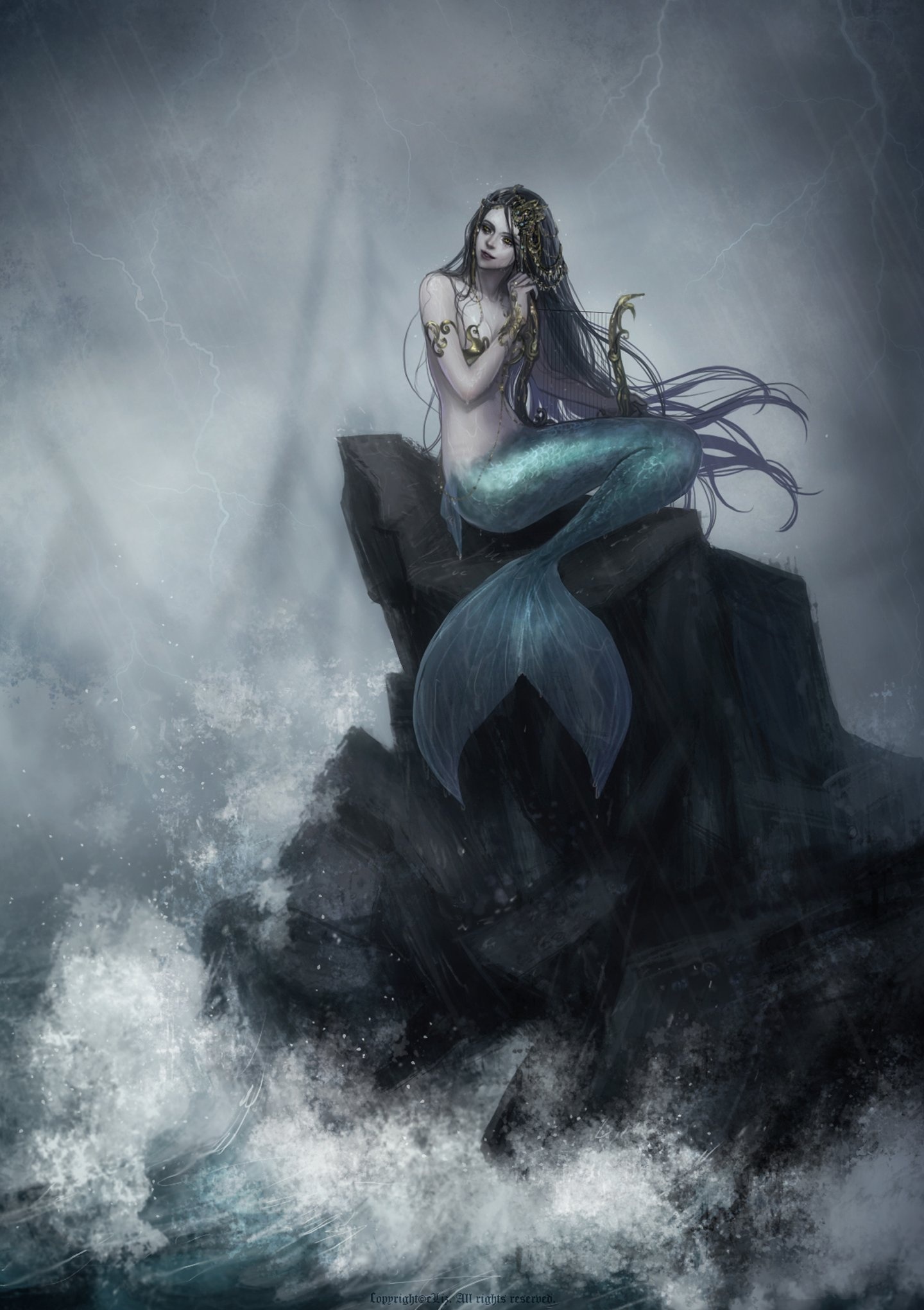 Long-haired girl, Fantasy mermaid, Beautiful dress, 1440x2040 HD Handy