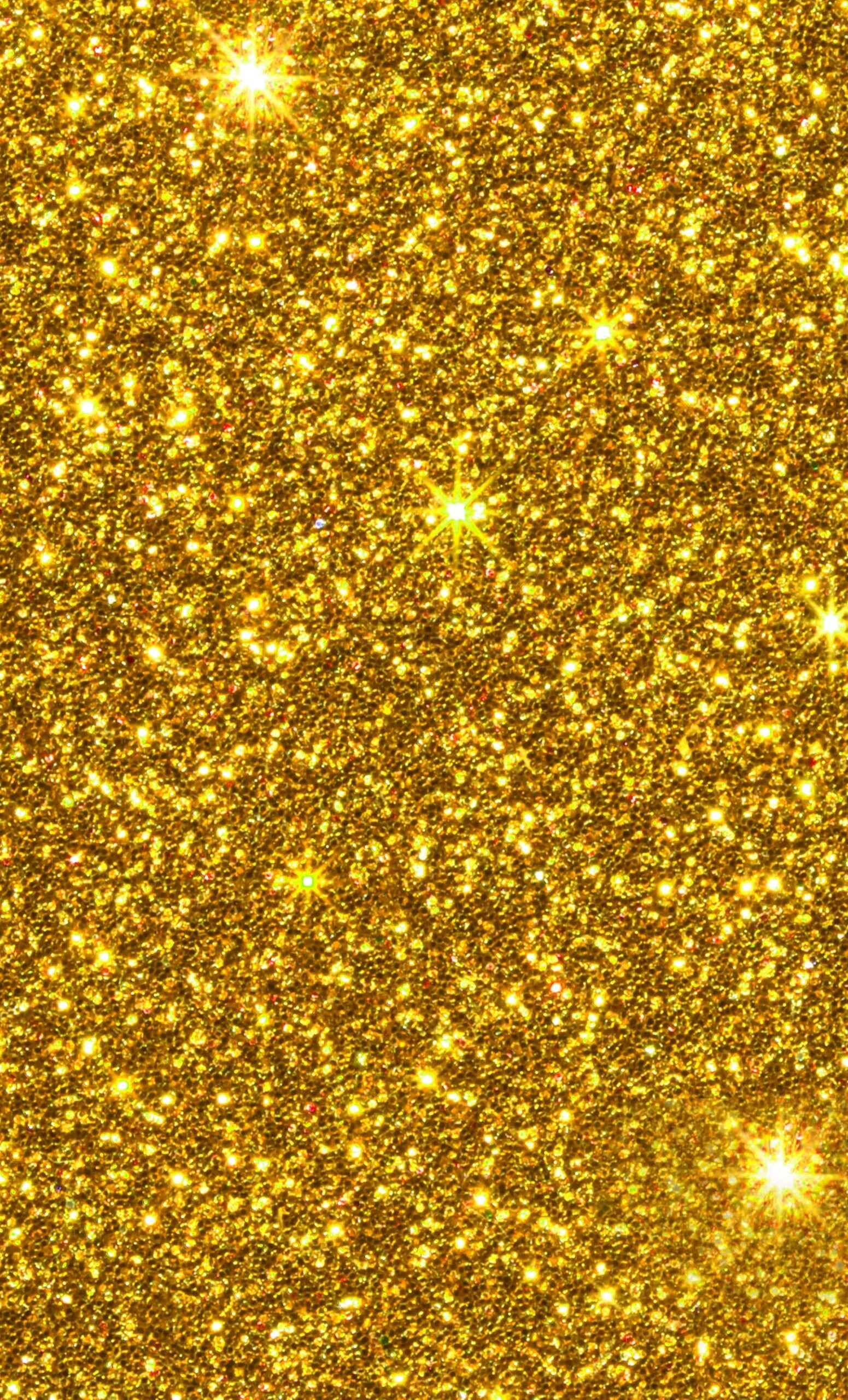 Gold Sparkle: Sequins, Golden shining texture, Multi-layered reflective sheets cut into small particles of various shapes. 1560x2560 HD Wallpaper.