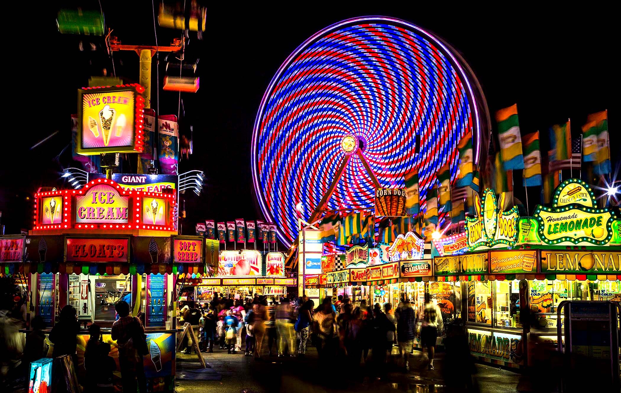 Fun Fair: Carnival lights at night, An amusement park with rides and games. 2100x1330 HD Wallpaper.