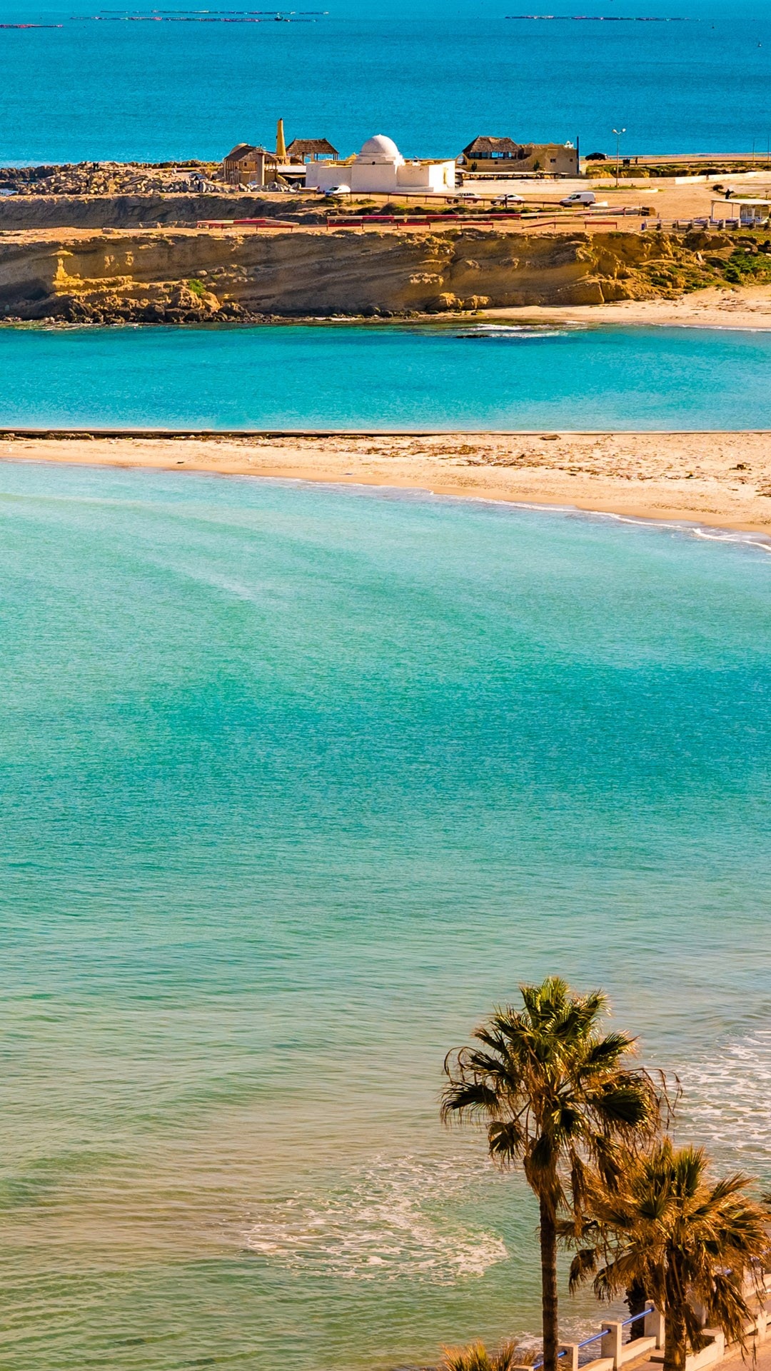 Tunisia, City and sea view, Observation tower, Panoramic vista, 1080x1920 Full HD Handy