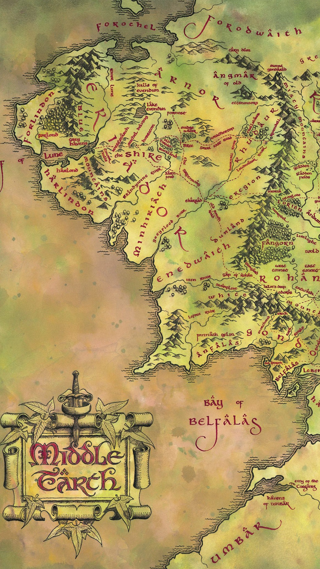 Lord of the Rings Map, Middle Earth, Sarah Tremblay, 1080x1920 Full HD Handy