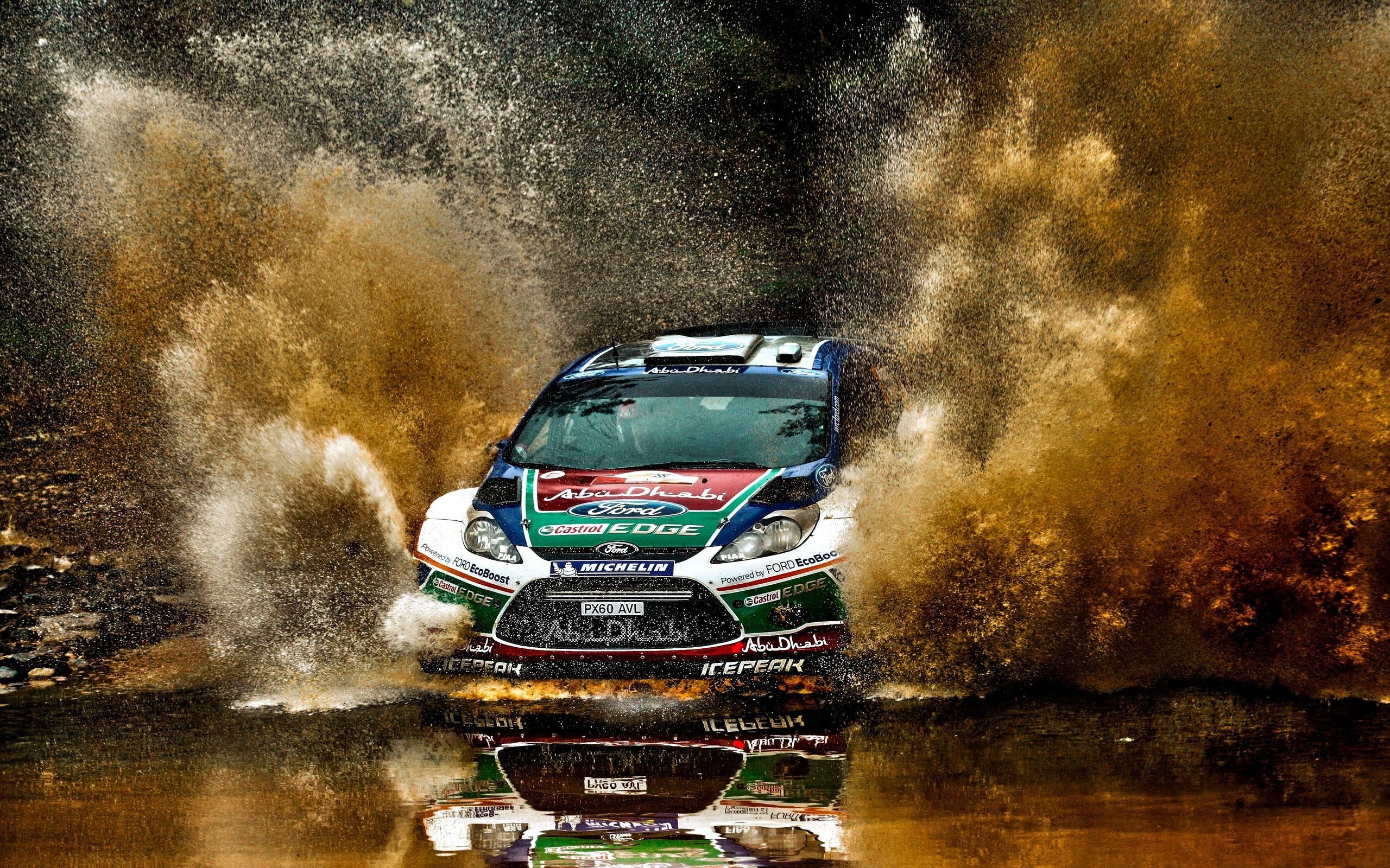 Rallycross: Ford, Michelin, The Abu Dhabi Grand Prix, Reinforced Tires Splashes Out the Water. 2560x1600 HD Wallpaper.