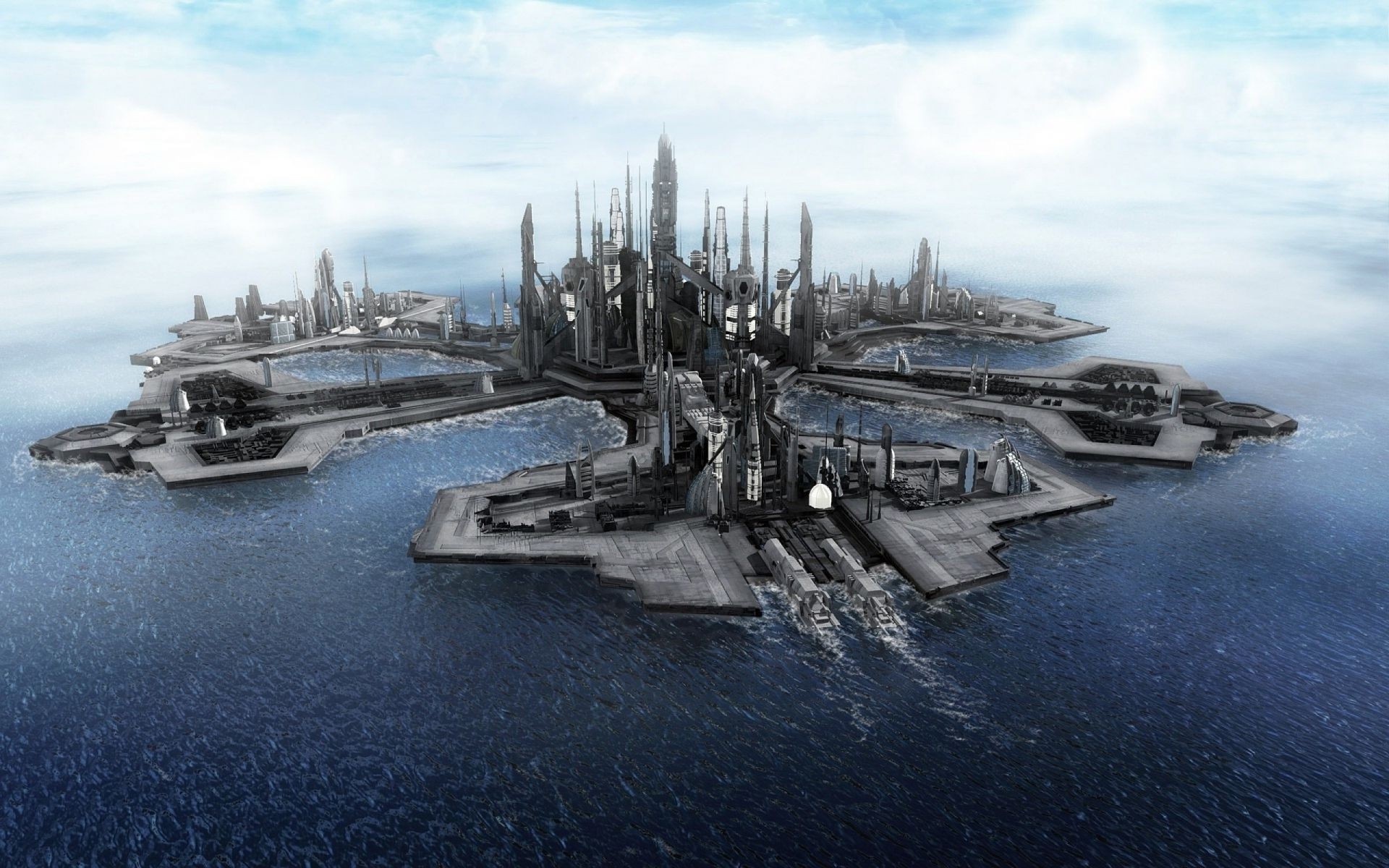 Stargate: Atlantis, Fantastic city ship, Ocean phone background, 1920x1200 HD Desktop