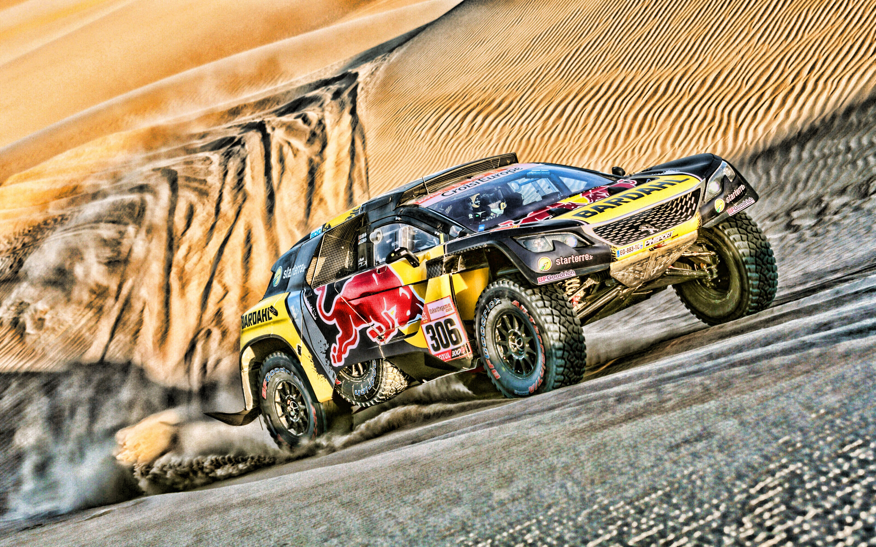 Rally Raid: Sebastien Loeb, Daniel Elena, Dakar Desert Race, Peugeot 3008 DKR Maxi, Bardahl, Rad Bull, Croisi Europe, 2019. 2880x1800 HD Wallpaper.