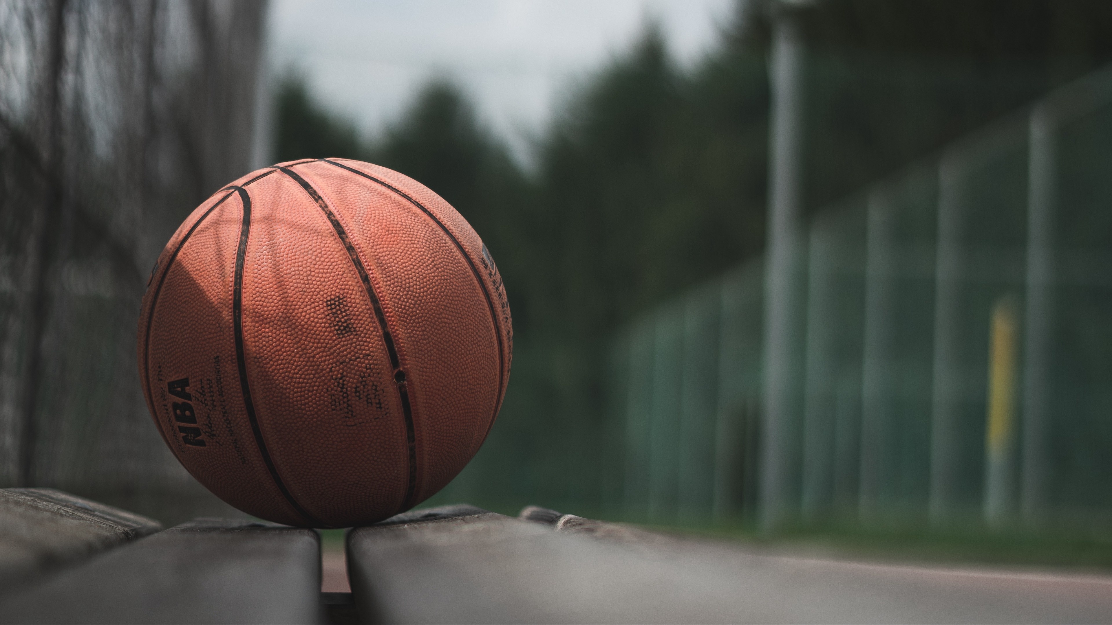 4K ball basketball, Bench view, Indoor court, High-resolution image, 3840x2160 4K Desktop