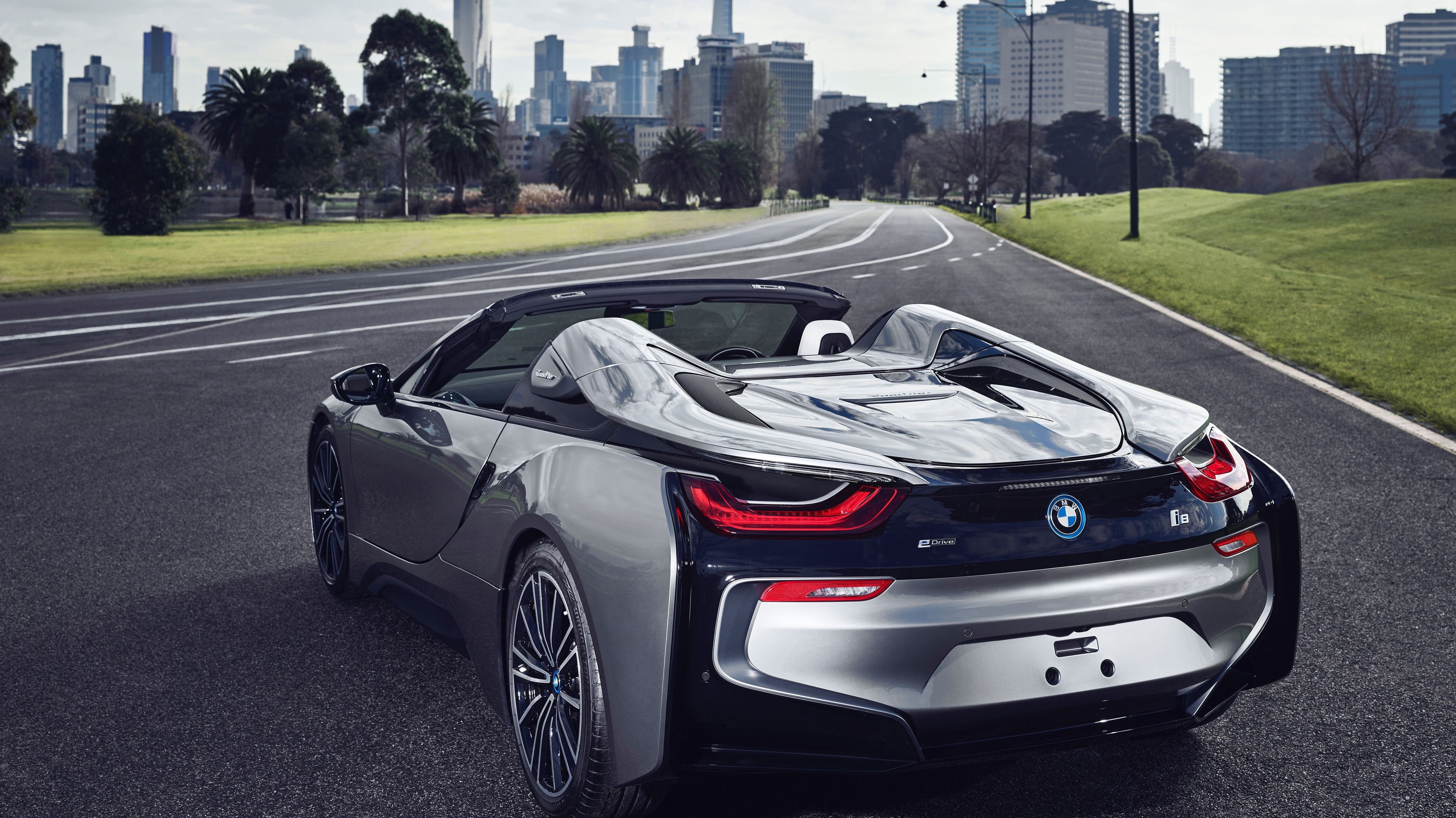 BMW i8 Roadster 2018, Rear view wallpaper, Open-top experience, Thrilling driving dynamics, Convertible beauty, 3840x2160 4K Desktop