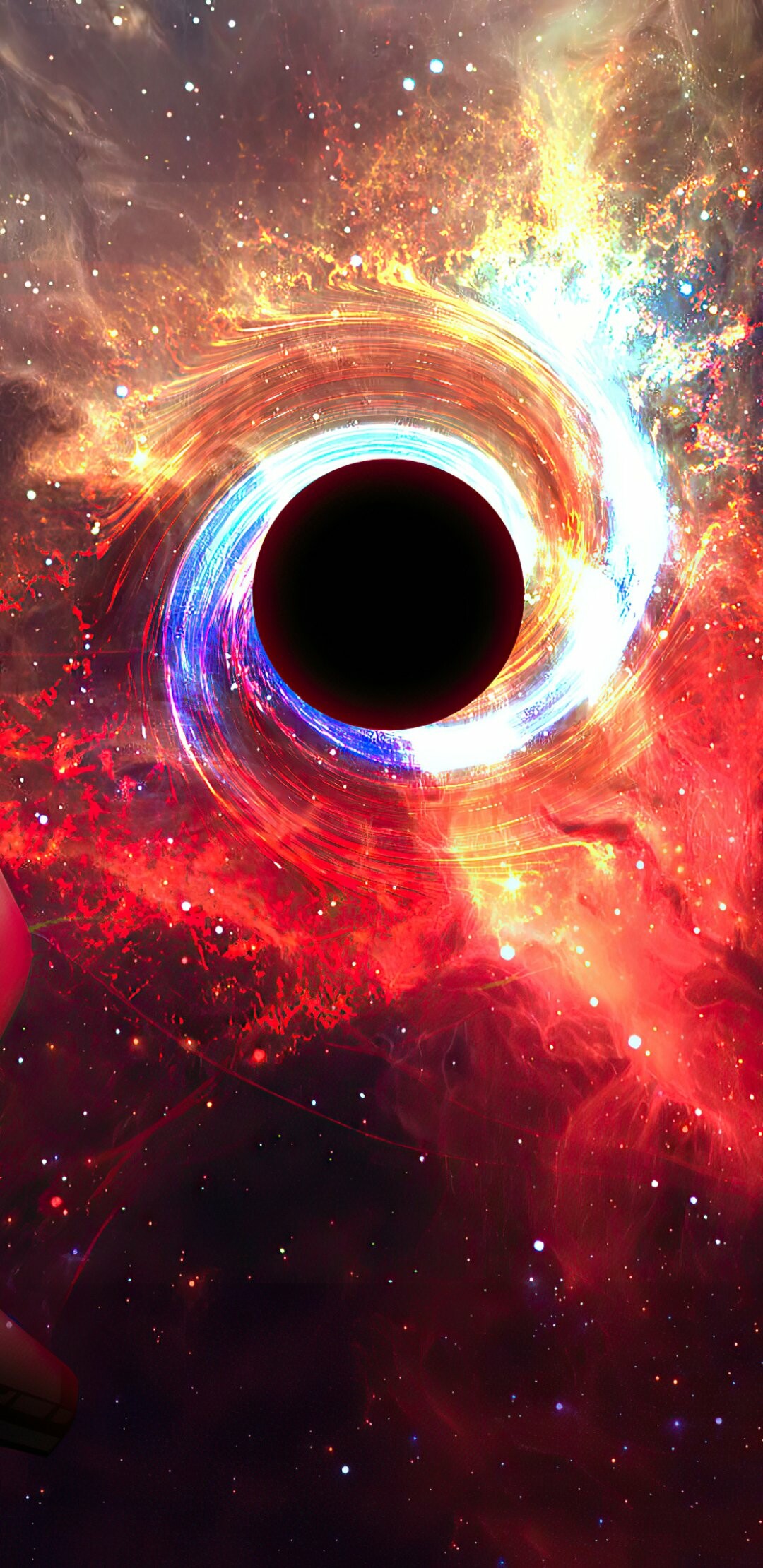 Black Hole: A volume of space where gravity is so strong that nothing, not even light, can escape from it. 1080x2220 HD Wallpaper.