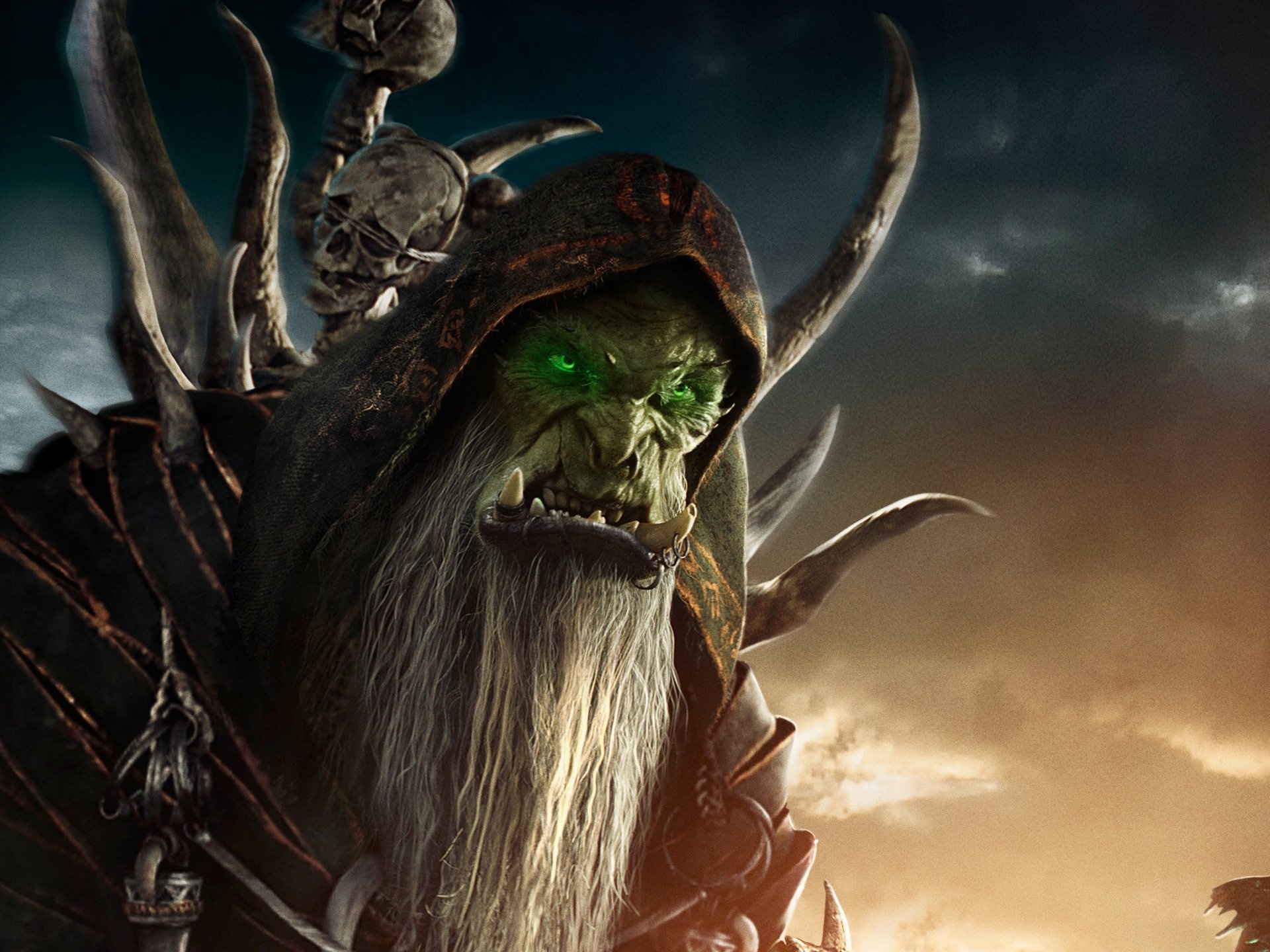 Warcraft (Movie): The Orcs are led by the orc warlock Gul'dan, who uses a powerful magic called fel. 1920x1440 HD Background.