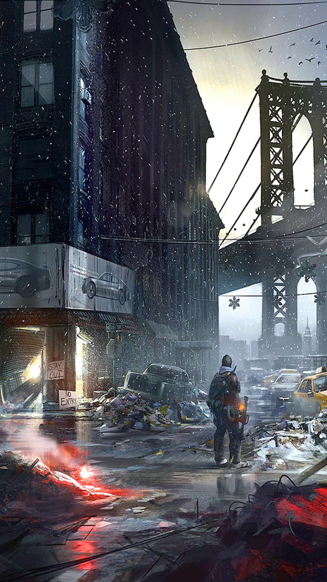 Post-apocalypse: Survival in a devastated landscape, Metropolitan area. 1080x1920 Full HD Wallpaper.