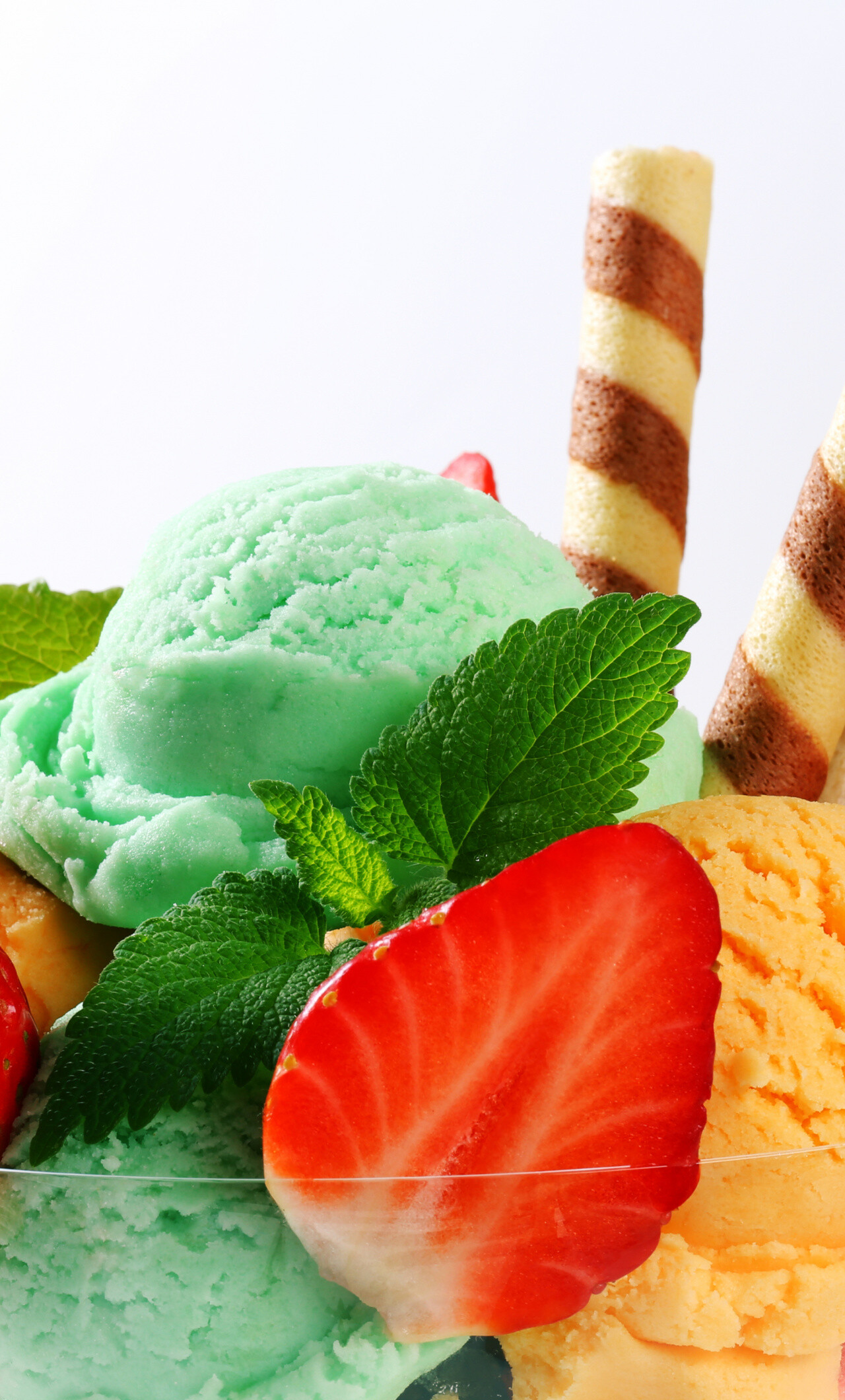 Ice Cream: Summer, Dessert, Frozen, Fruits, Mint. 1280x2120 HD Background.