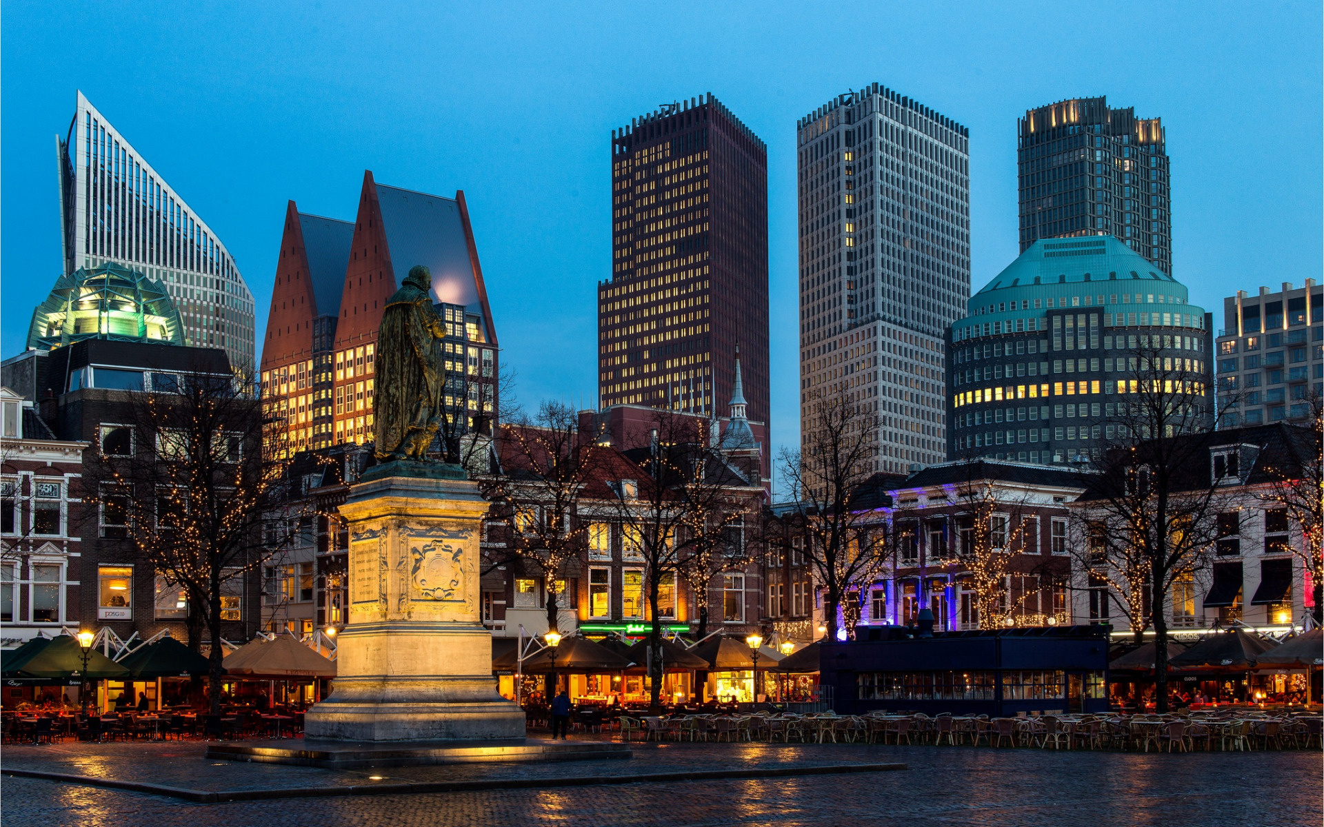 The Hague, Evening panorama, Modern buildings, Netherlands, 1920x1200 HD Desktop