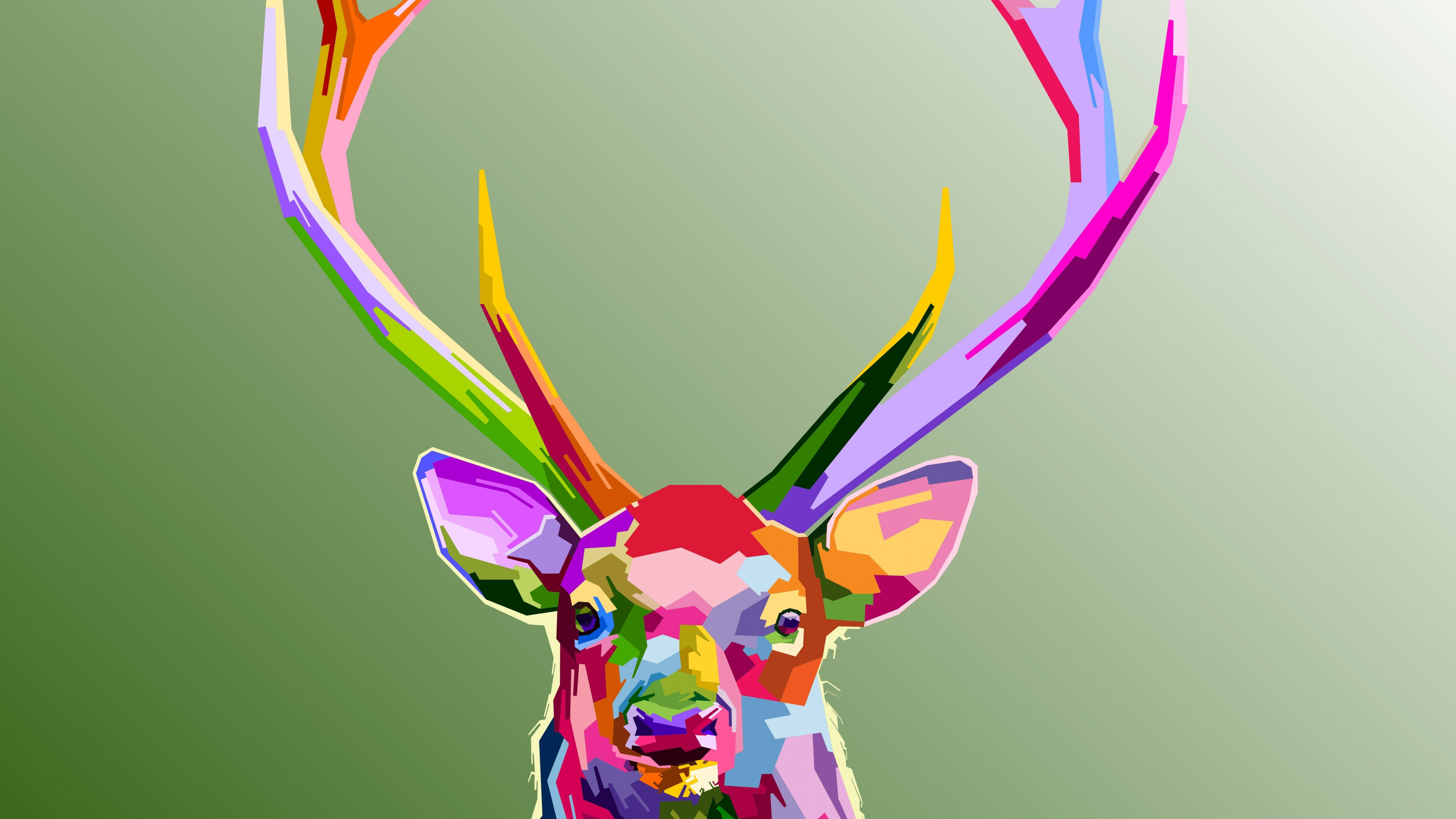 Reindeer: Animal, Muzzle, Horns, Colorful art, Caribou. 3840x2160 4K Background.