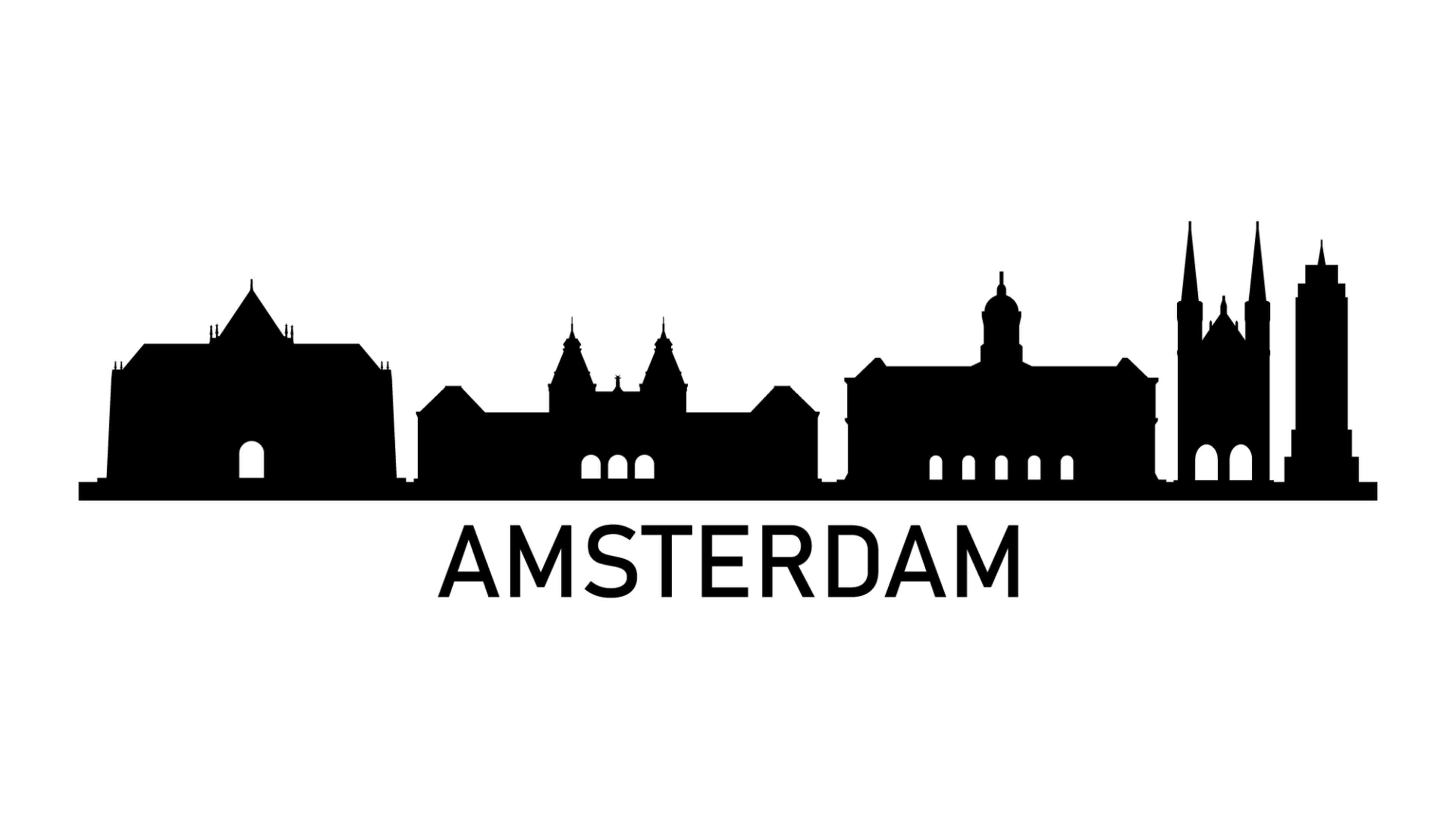 Amsterdam skyline, White background, Artistic representation, Vector art, 3840x2160 4K Desktop