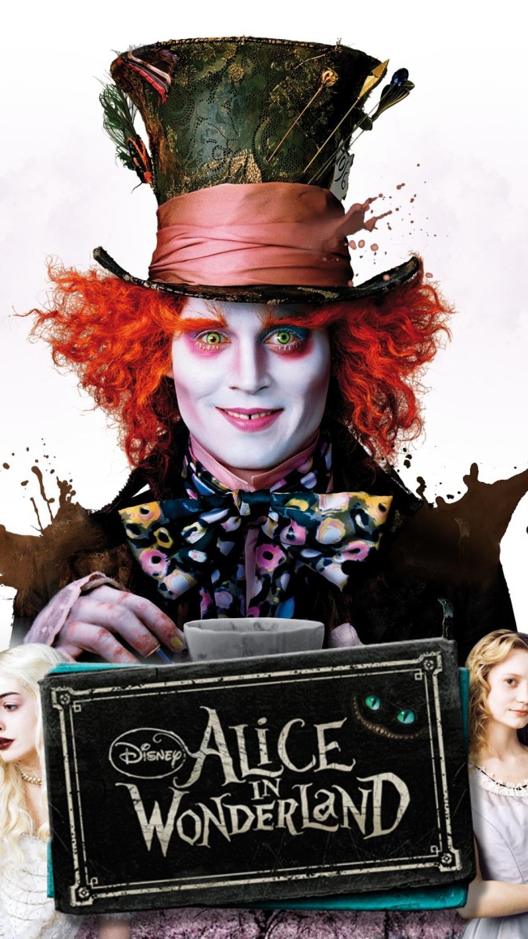 Johnny Depp: Burton’s adaptation of Lewis Carroll’s classic novel Alice’s Adventures in Wonderland, Mad Hatter. 1080x1920 Full HD Background.