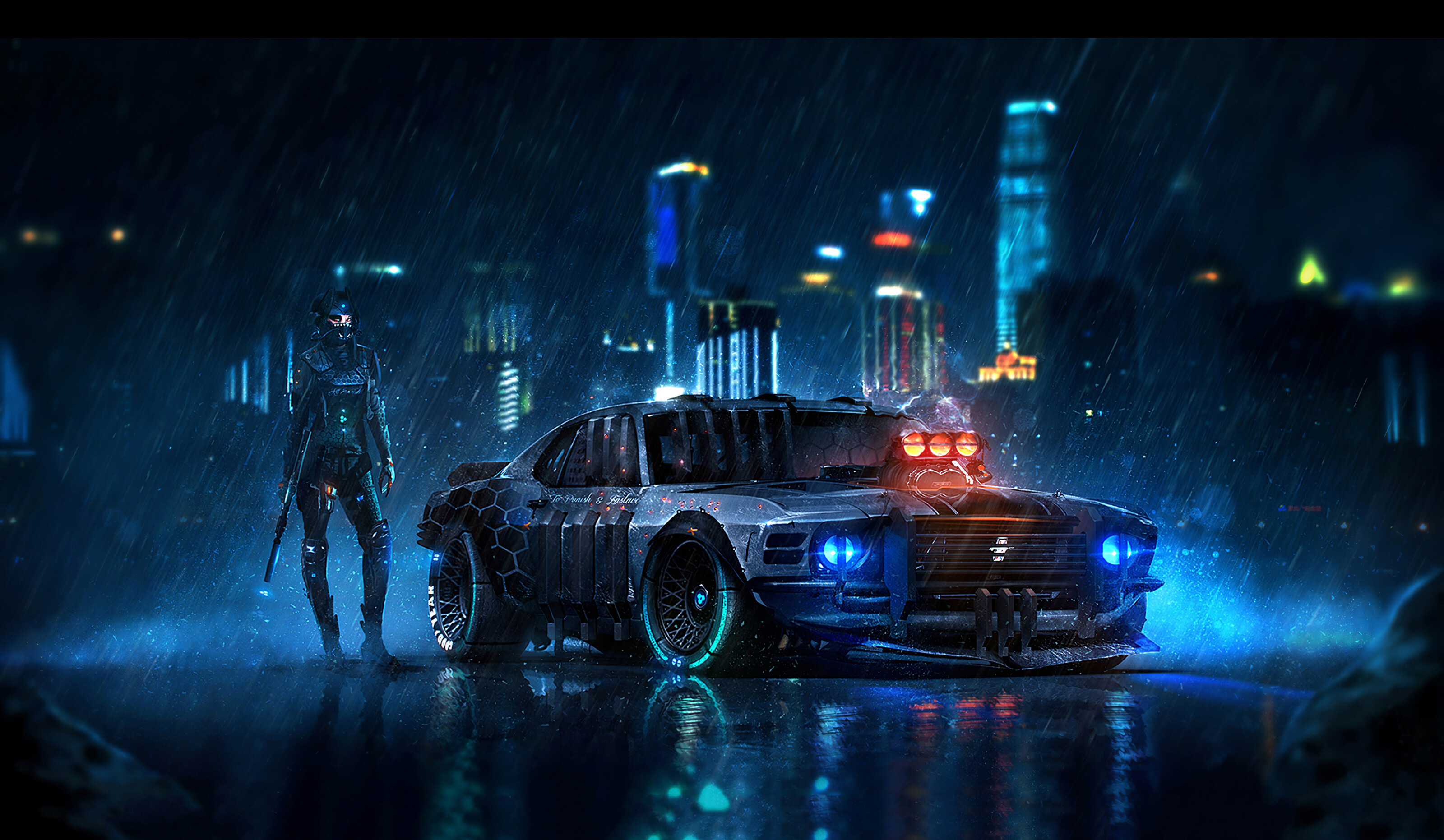 Ford: Mustang, A series of American automobiles, Cyberpunk, Cars. 3200x1870 HD Wallpaper.
