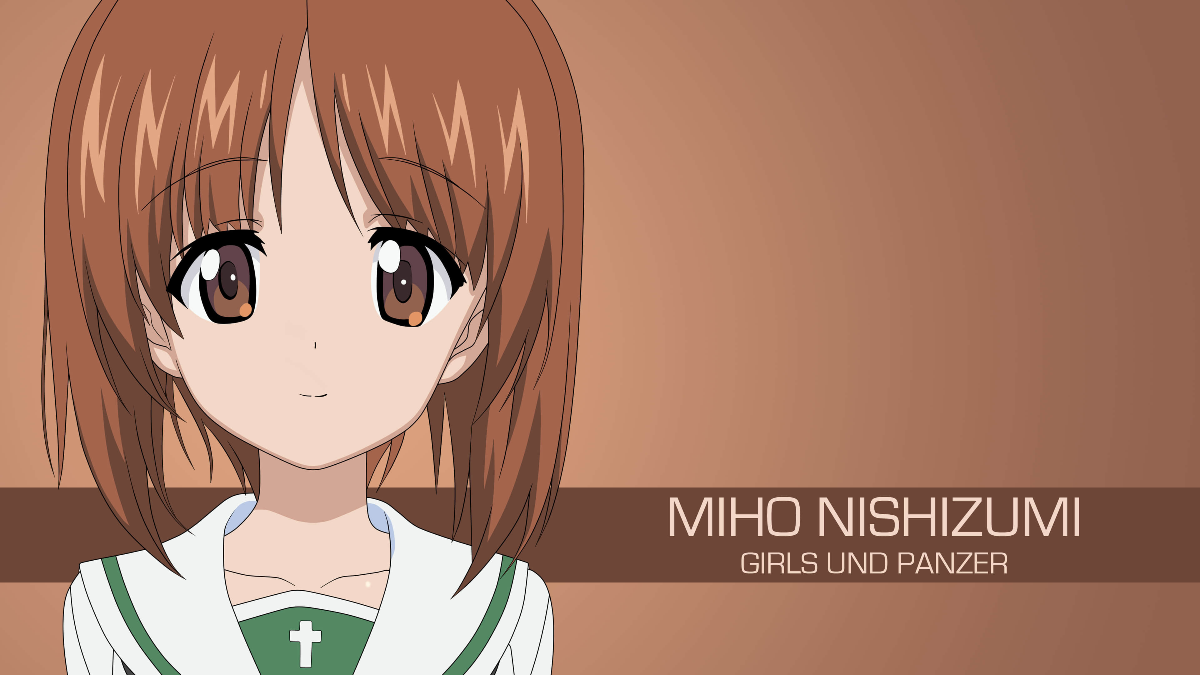 Girls und Panzer: Miho Nishizumi, Tank commander of the Anglerfish Team, Oarai Girls Academy's Sensha-do team. 3840x2160 4K Background.