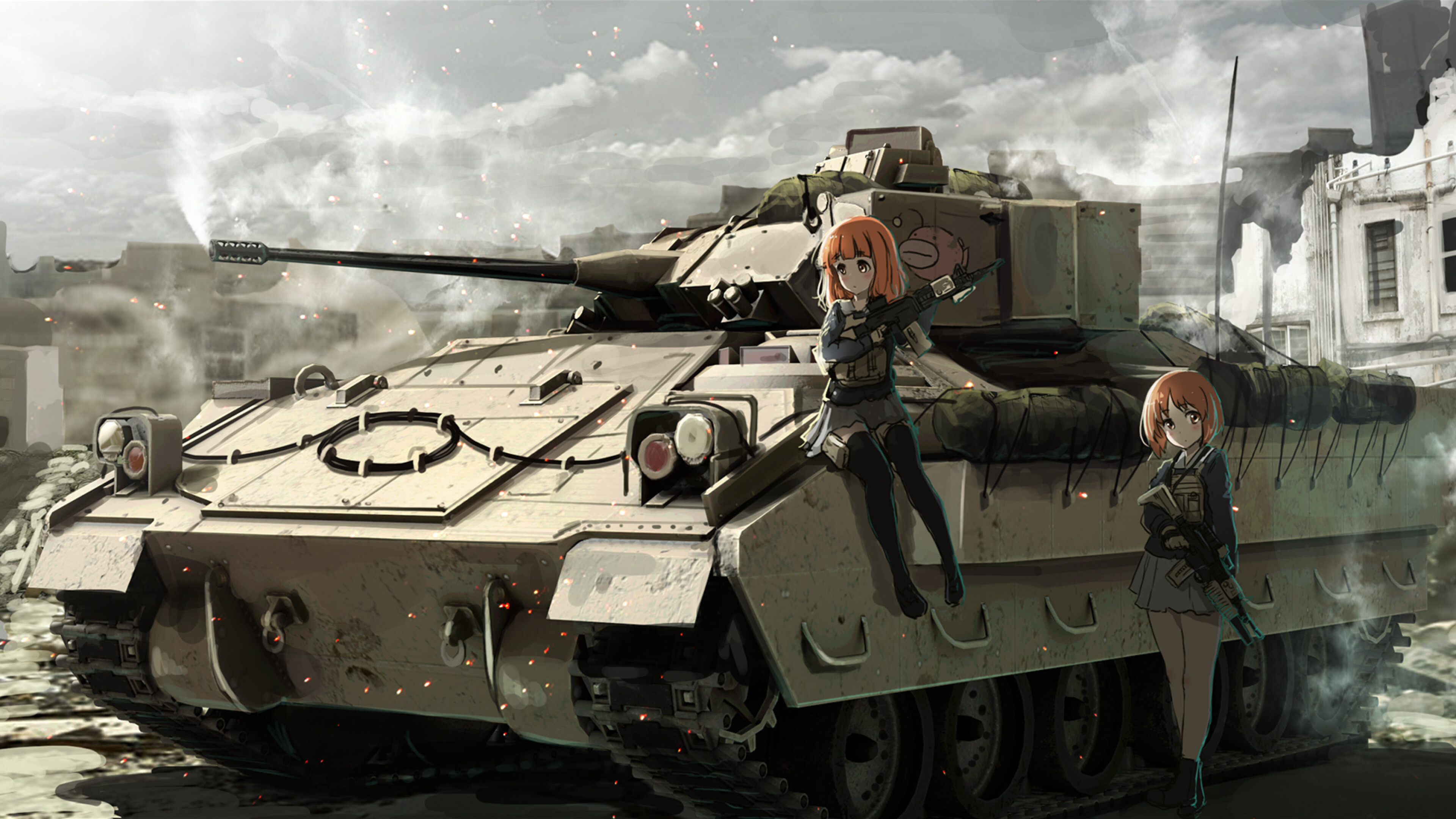 Girls und Panzer: GuP, Nishizumi Miho, Takebe Saori, A Japanese anime franchise created by Actas. 3840x2160 4K Background.