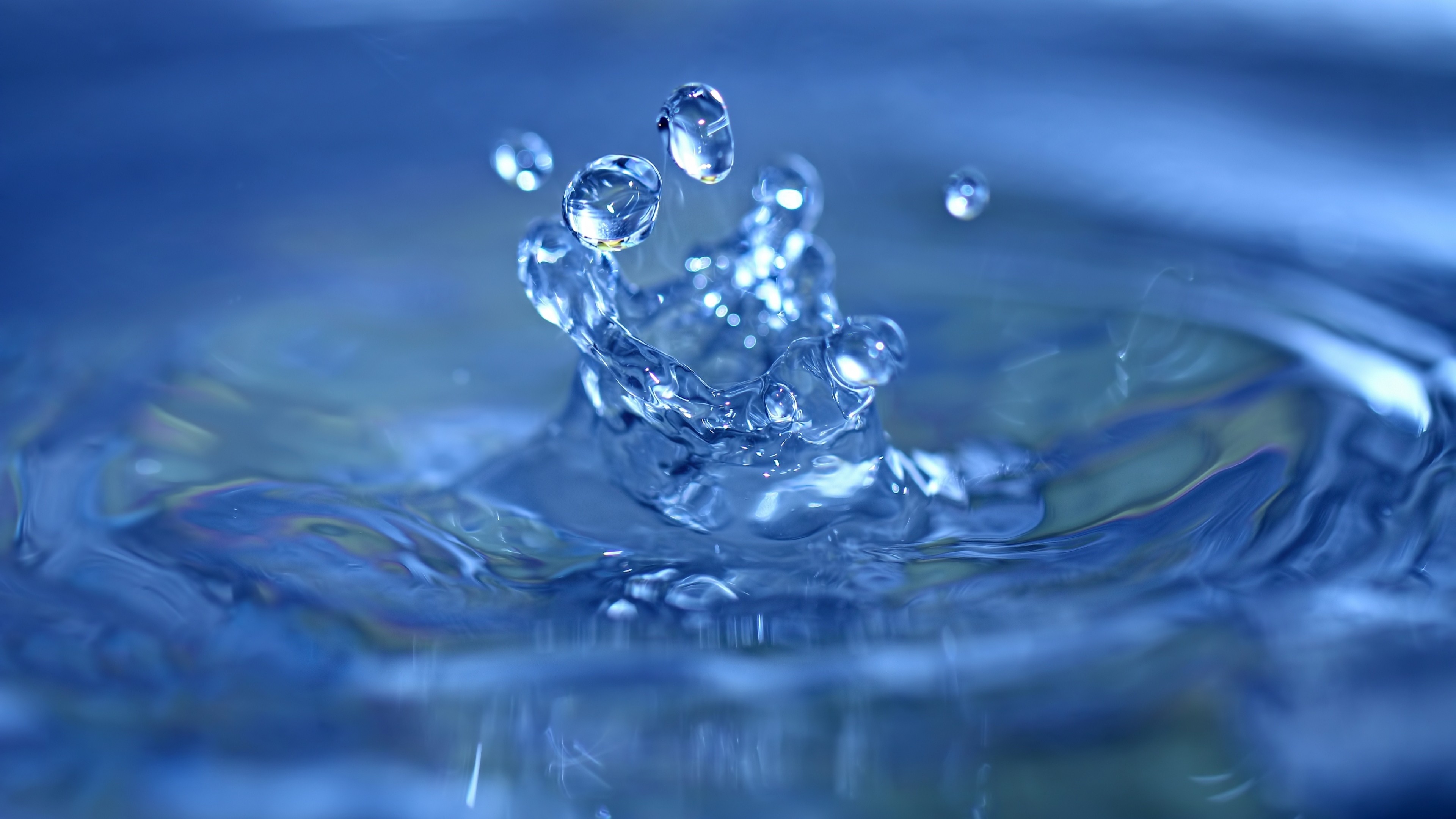 Splashing water, Close-up drops, Macro blue, Abstract, 3840x2160 4K Desktop
