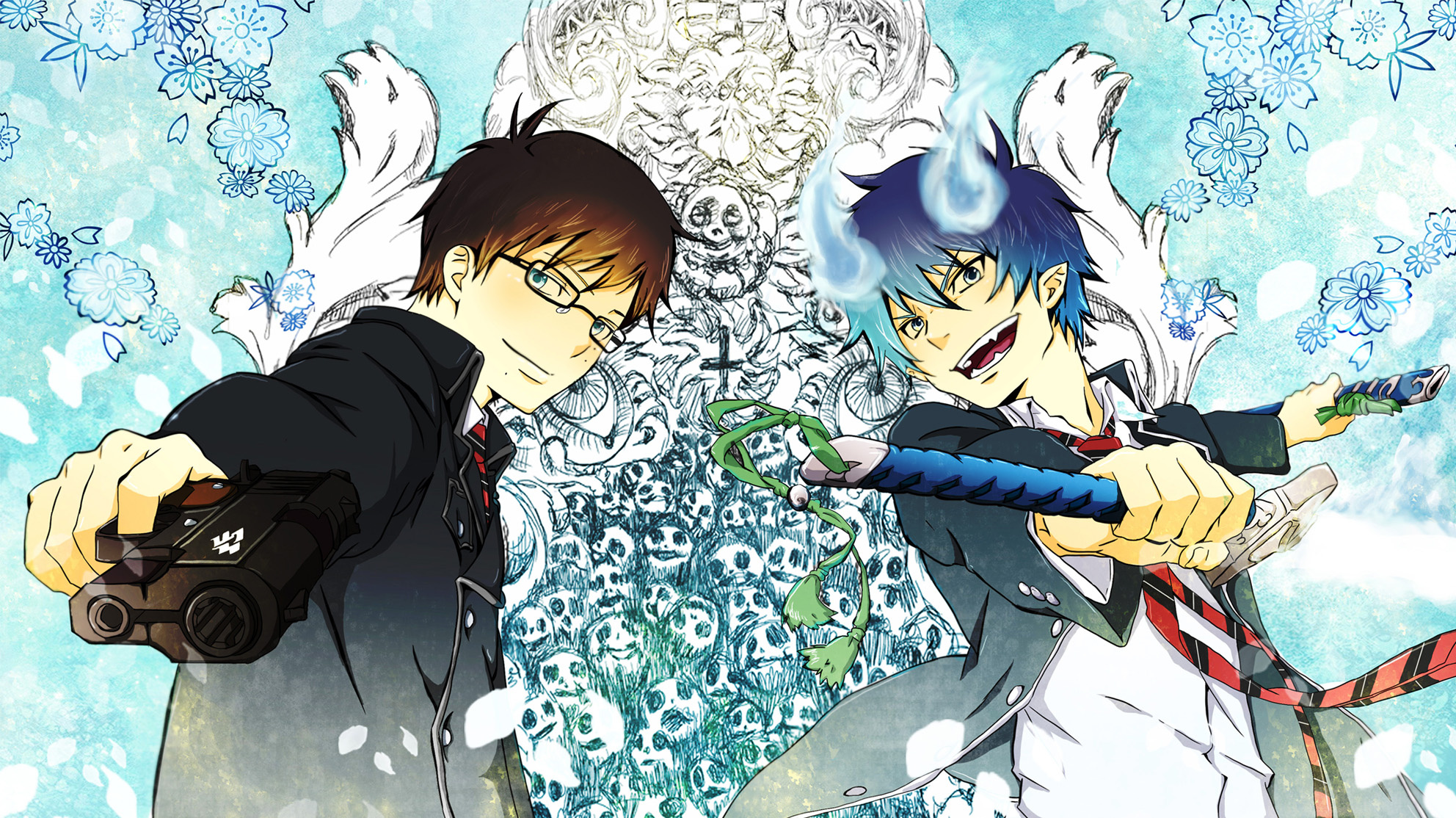 Blue Exorcist: Rin and his fraternal twin brother of Yukio Okumura, Rin's Demon form. 1990x1120 HD Background.