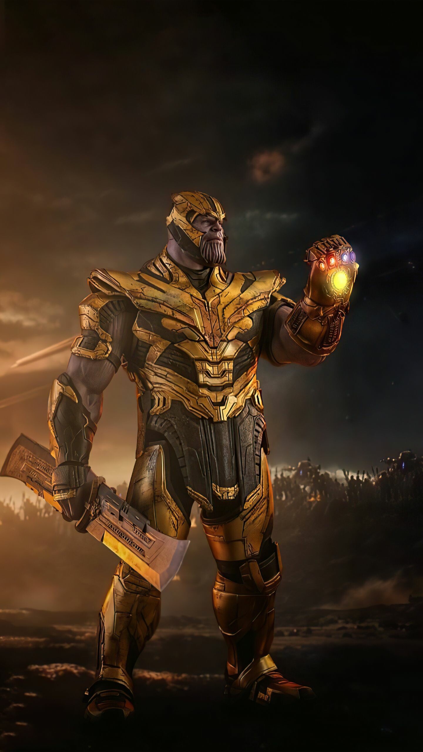 Marvel Villain: Thanos, Supervillain, An Eternal–Deviant warlord from the moon Titan. 1440x2560 HD Background.