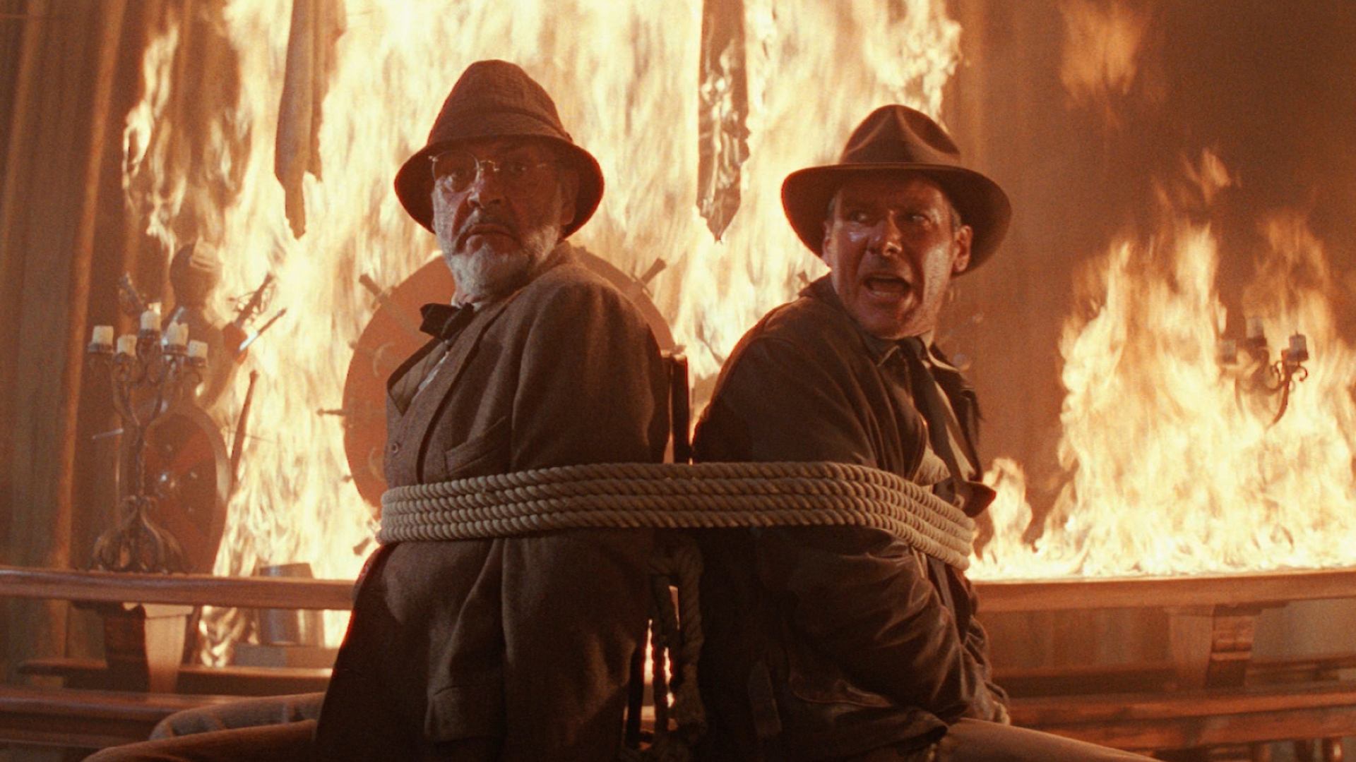 Harrison Ford (Indiana Jones): Sean Connery as Henry Jones, Sr., Indiana's father, The Last Crusade. 1920x1080 Full HD Wallpaper.