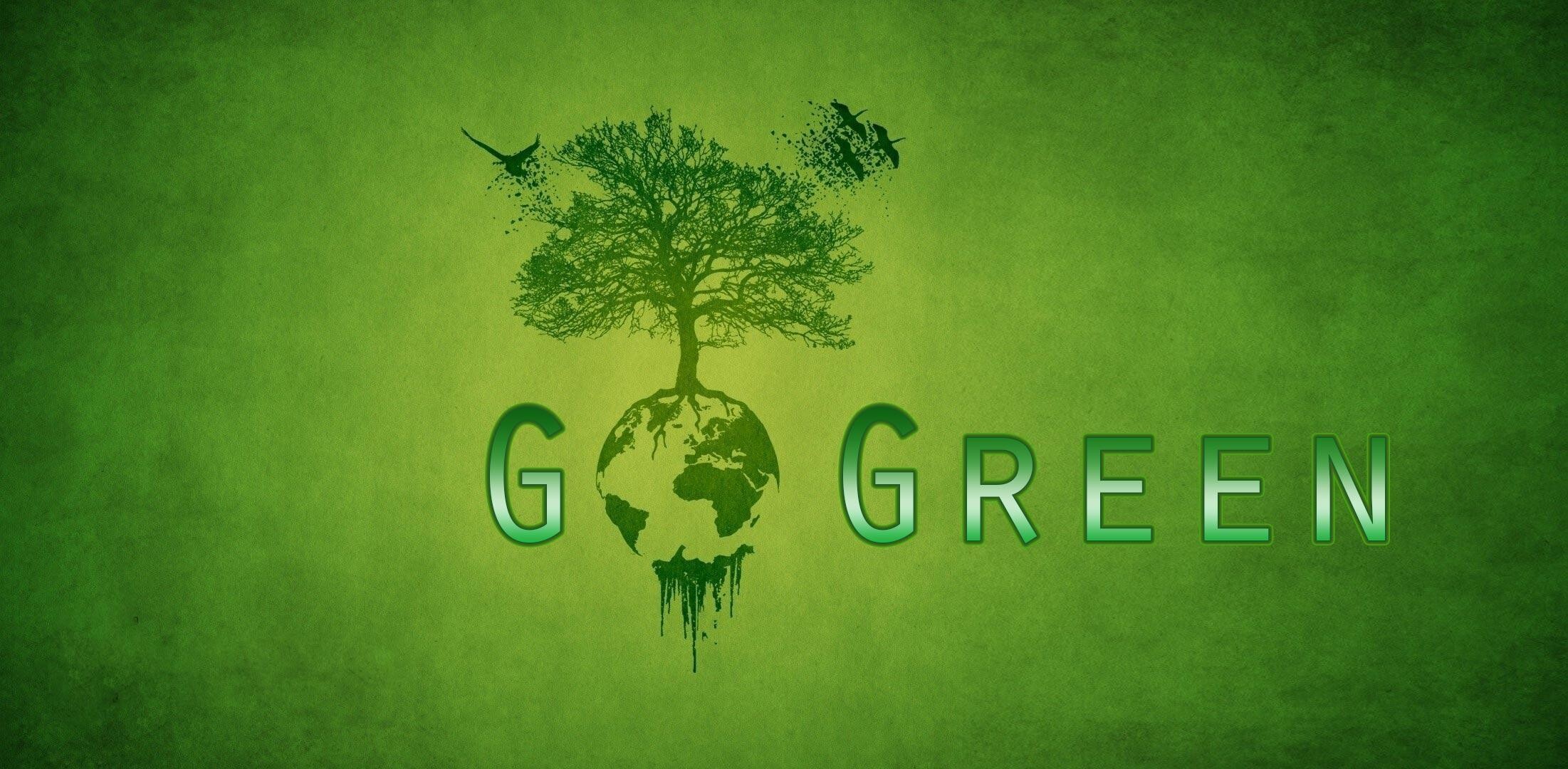 Go Green: Eco-friendly practices, Demonstration of commitment to a healthy environment, Eco-Conscious. 2210x1080 Dual Screen Background.
