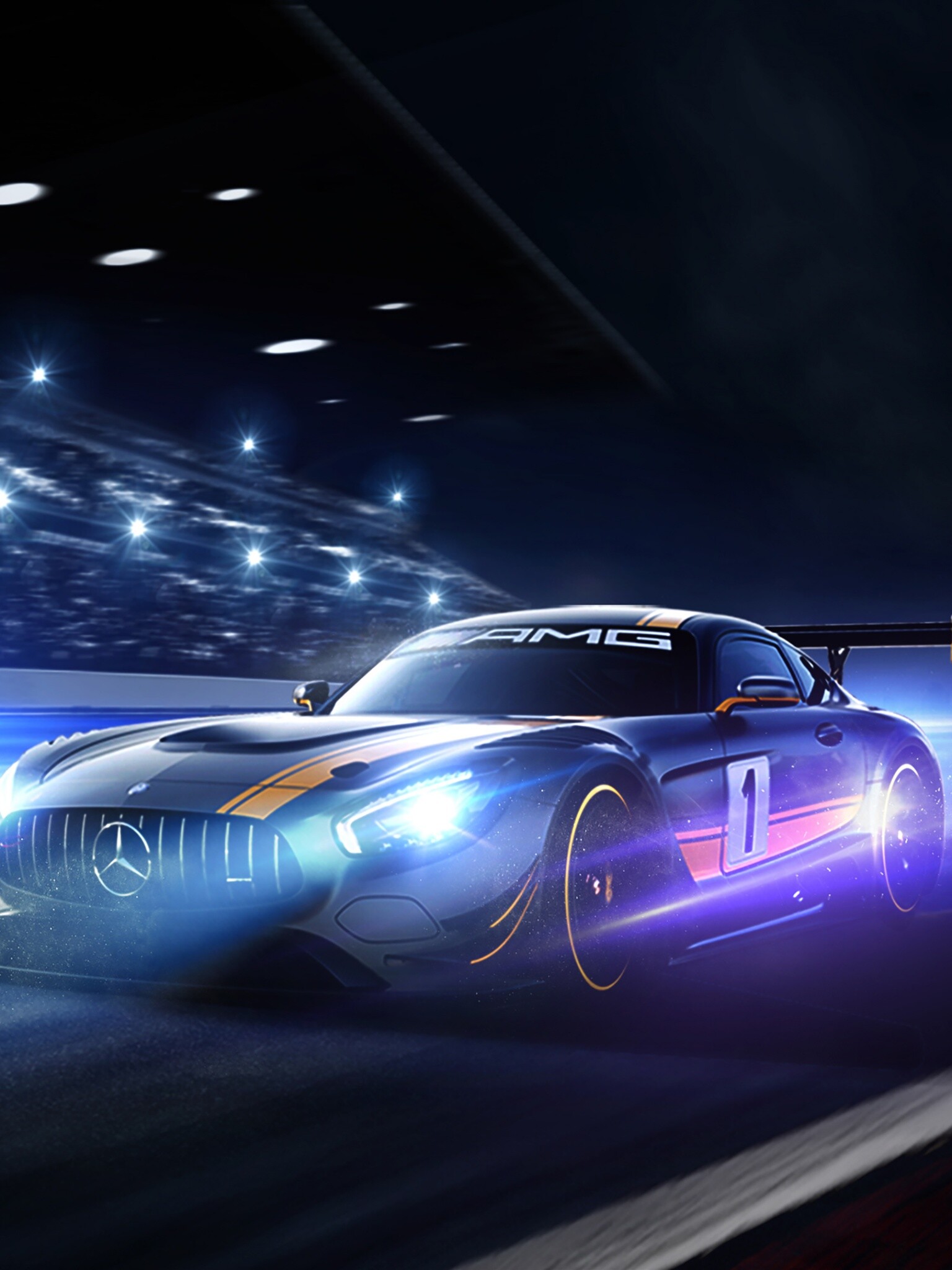 Gran Turismo 7, Mercedes AMG GT R, Night racing, Track cars, 1540x2050 HD Handy
