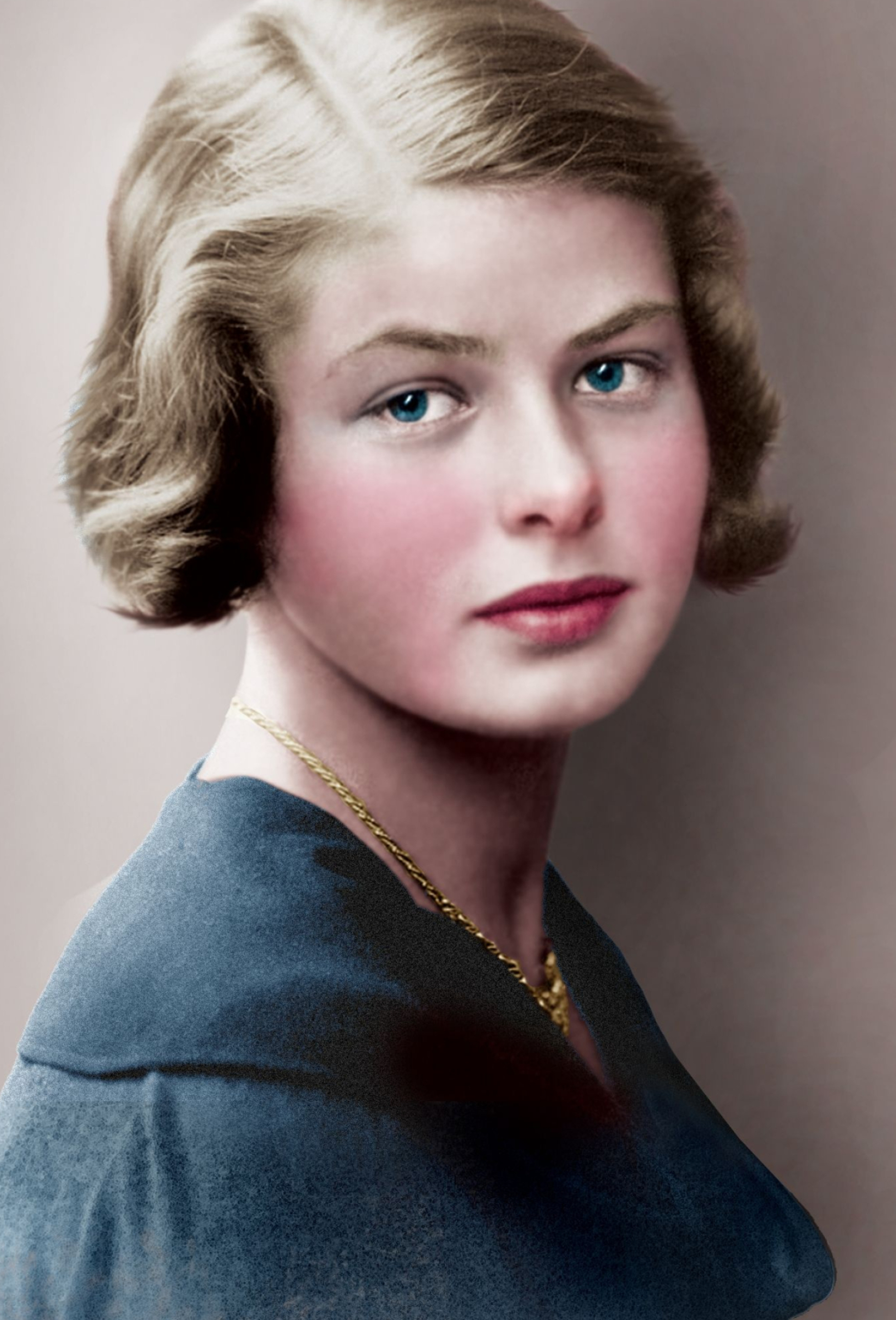 Ingrid Bergman, Young portrait, Colorized by Alex Lim, 1840x2700 HD Handy