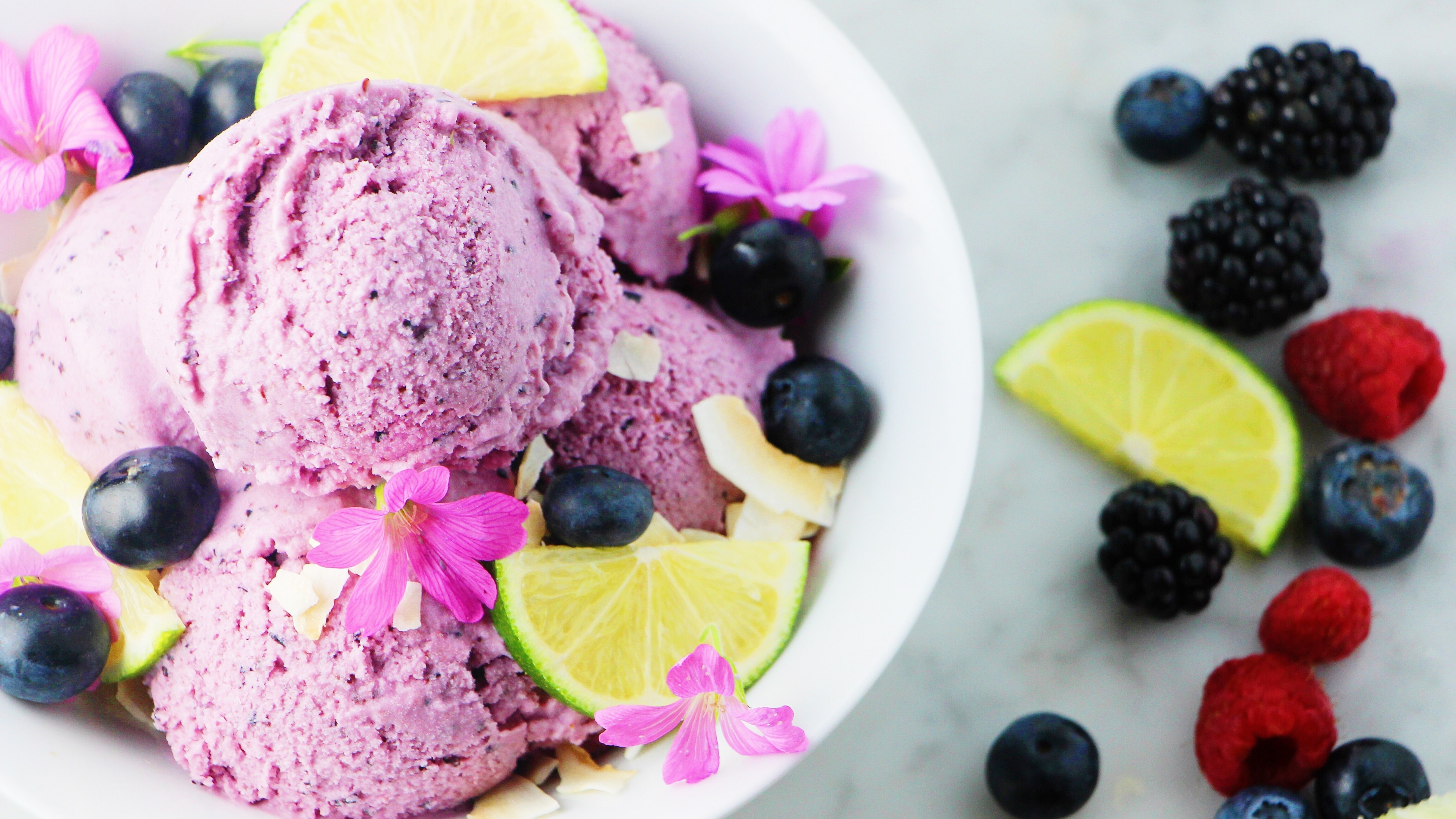 Gelato: Ice cream, Lime, Blackberries, Raspberries. 3840x2160 4K Wallpaper.