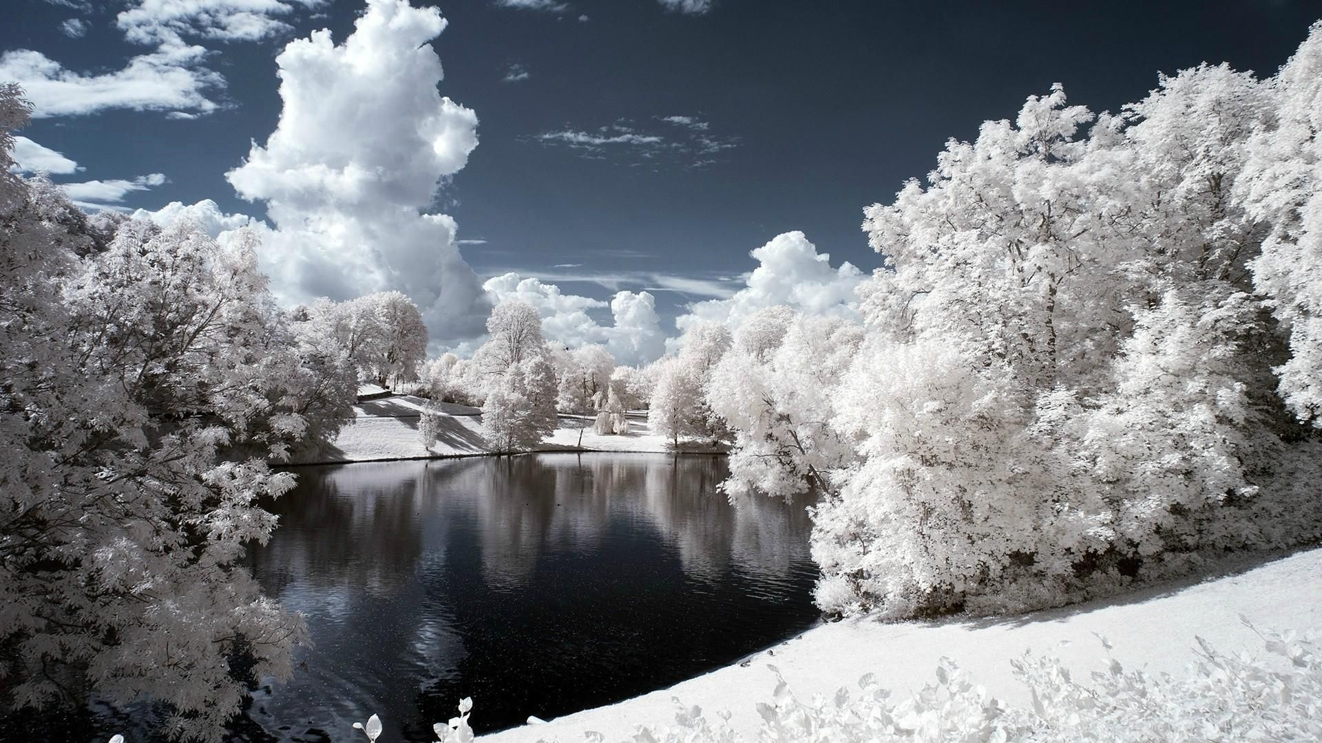Riverside travels, Pin by loulou, Hivernal winter landscape, Snow covered trees, 1920x1080 Full HD Desktop
