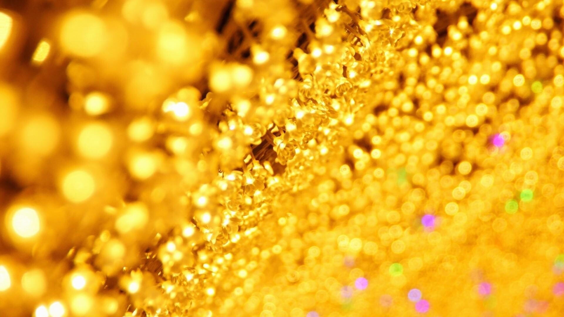 Gold: Glittering metallic powder, Small golden pieces of uniform shape, Shimmer. 1920x1080 Full HD Wallpaper.