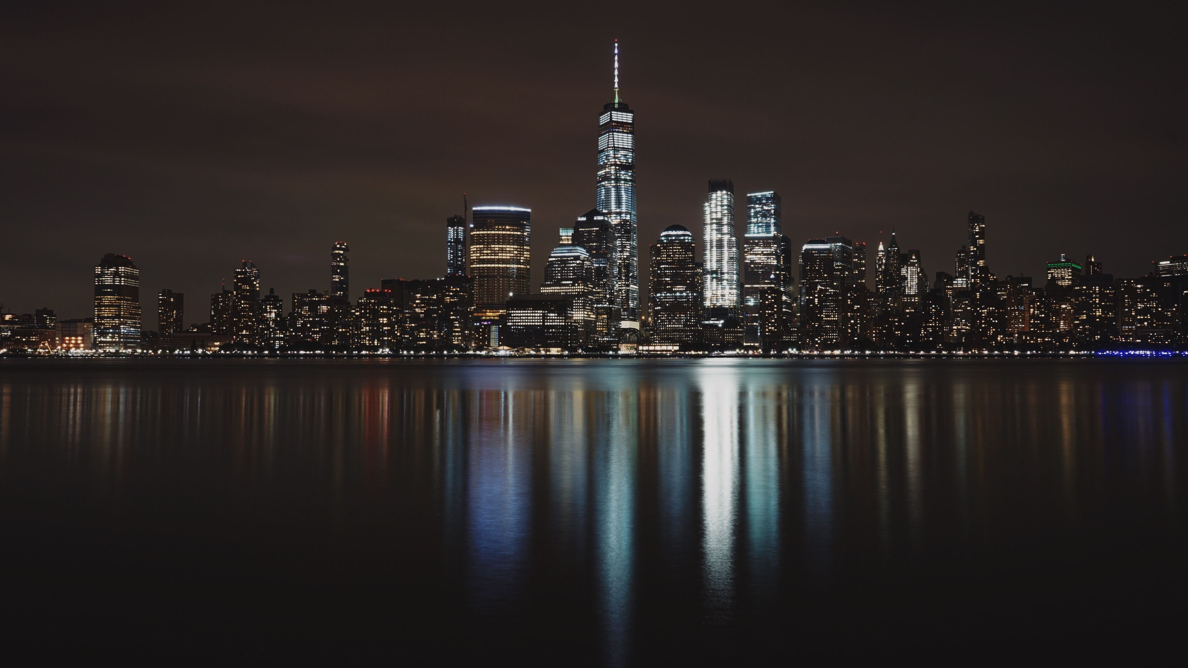 Manhattan Skyline at Night, New York City night, Spectacular 4K HD wallpapers, Vibrant photographs, 3840x2160 4K Desktop