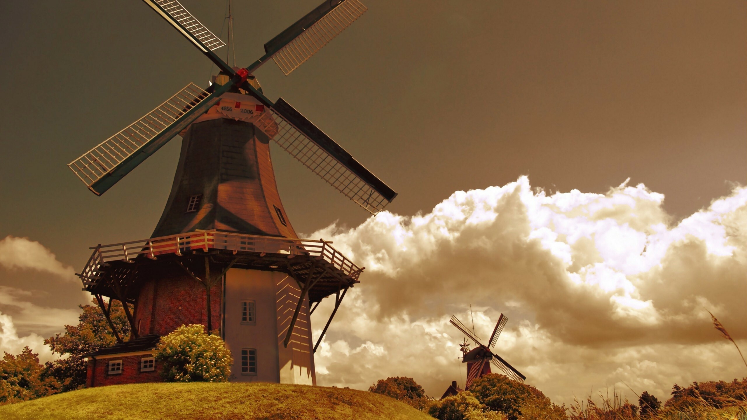 Netherlands: A complex system of windmills was built to pump water from the marshlands, Dutch landmark. 2560x1440 HD Wallpaper.