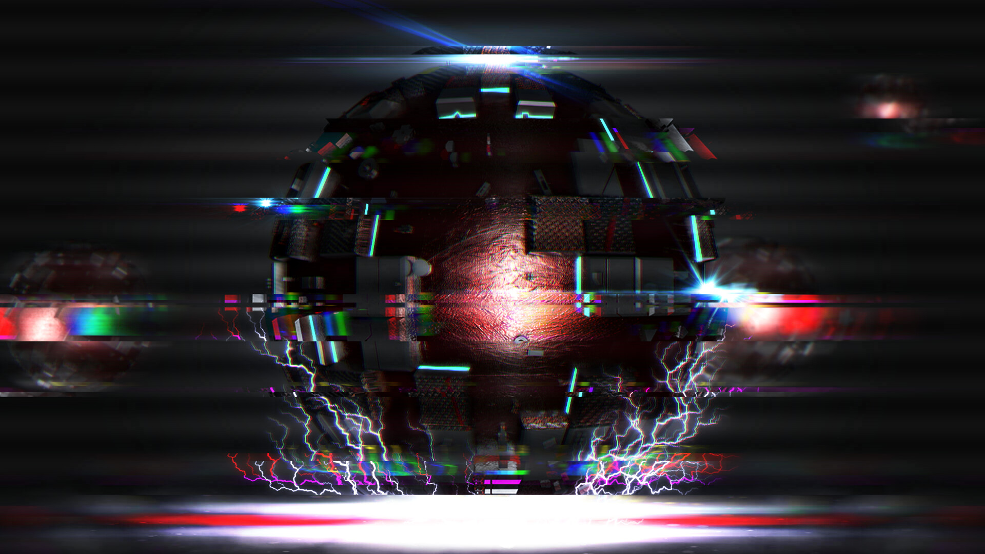 Glitch: Three-dimensional space, Polyhedrons, Electricity, A minor software malfunction. 1920x1080 Full HD Background.