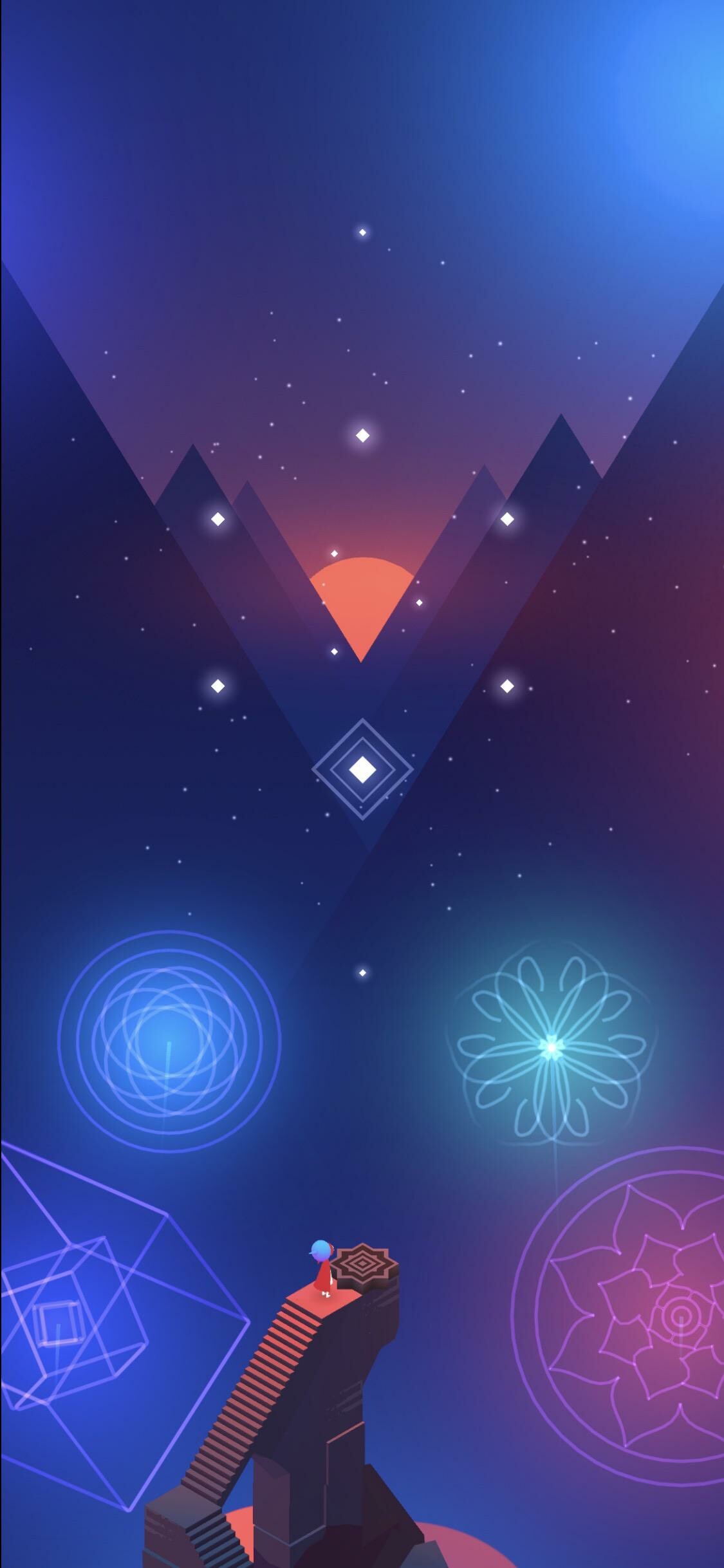 Monument Valley: Each of the ten levels has a different central mechanic, Puzzle game. 1130x2440 HD Wallpaper.