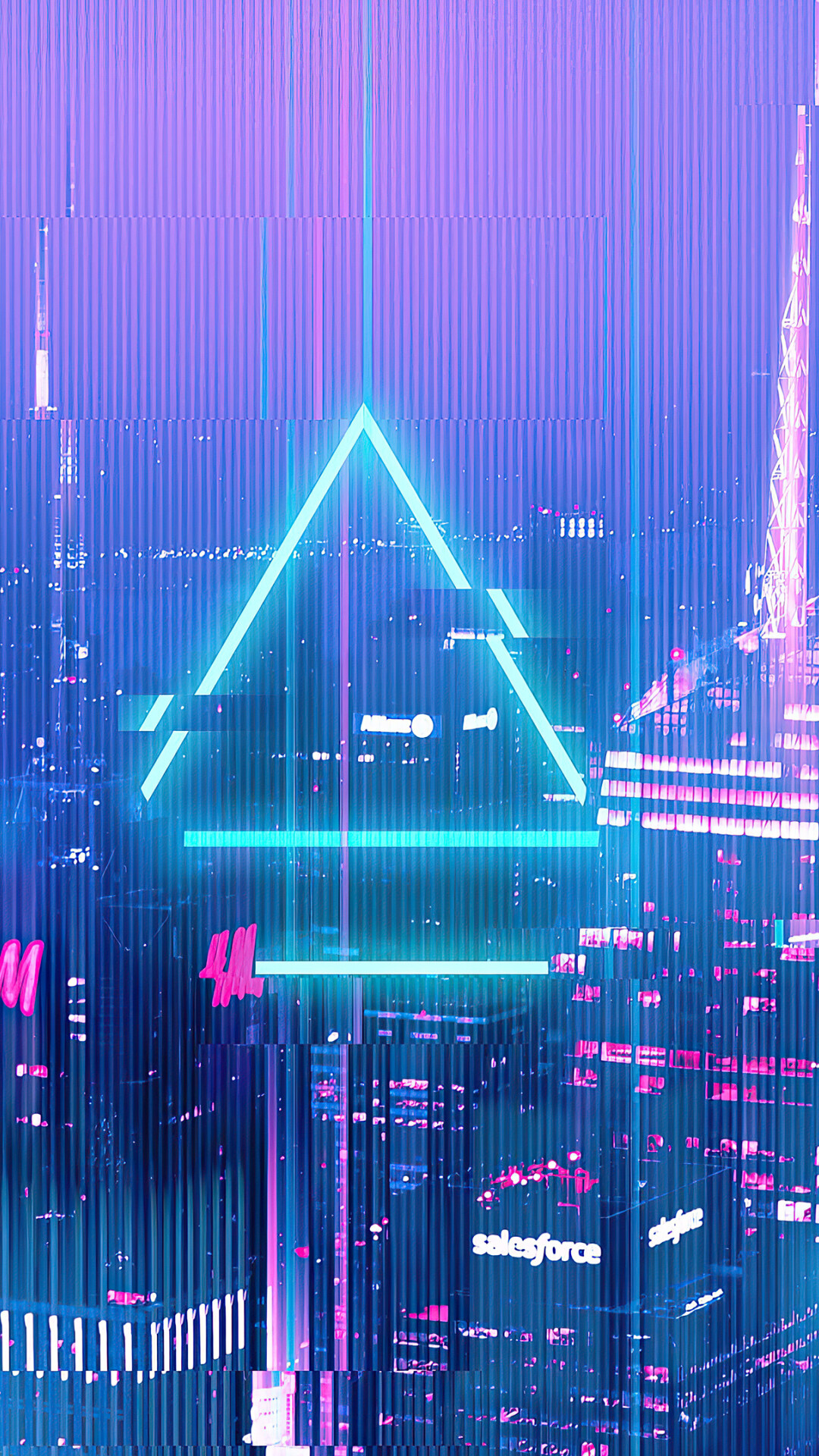 Glitch: An unexpected and minor digital problem, Equilateral triangle, Line segments. 1080x1920 Full HD Wallpaper.