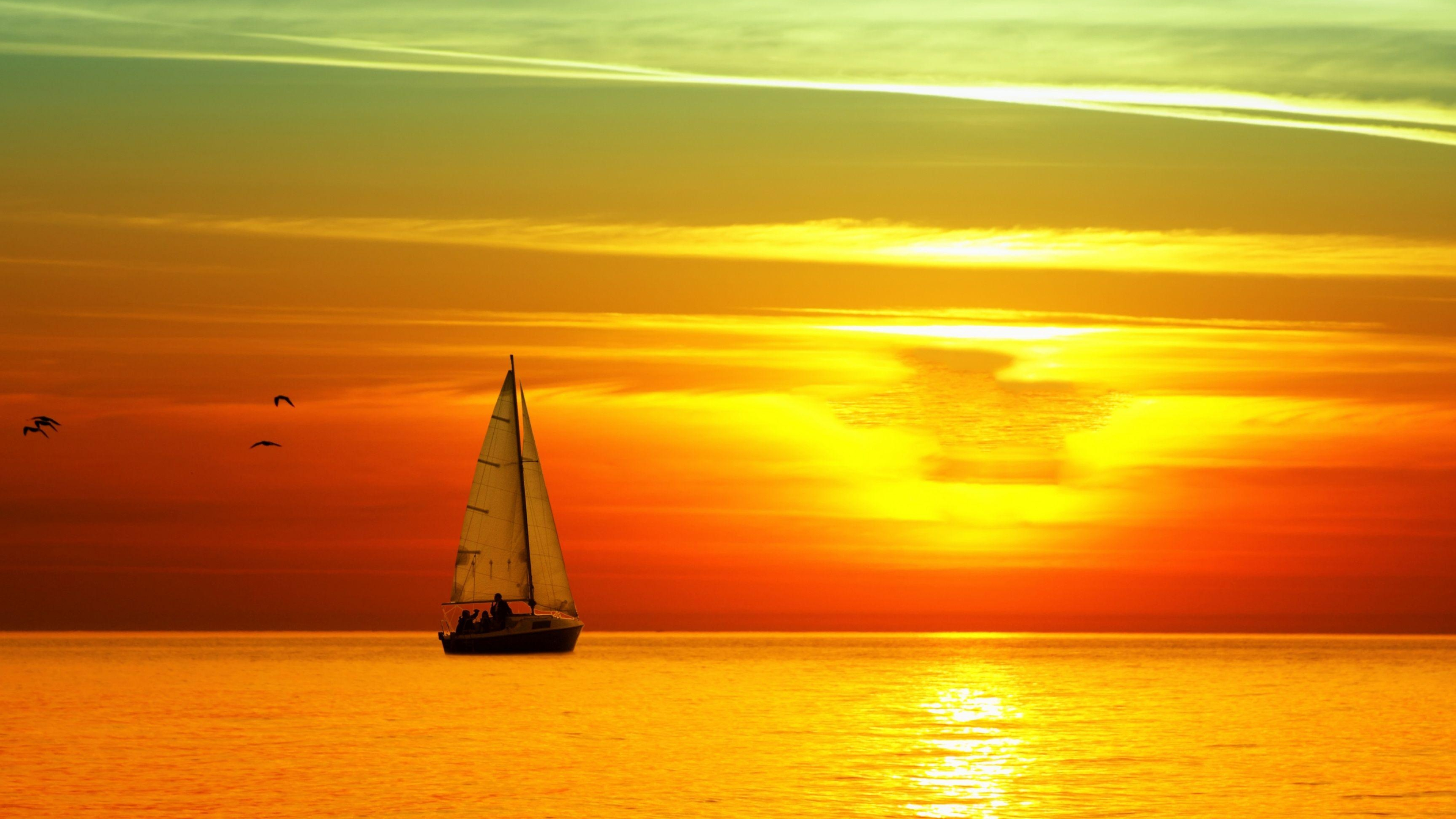 Sail Boat: A boat propelled partly or entirely by sails. 3840x2160 4K Wallpaper.