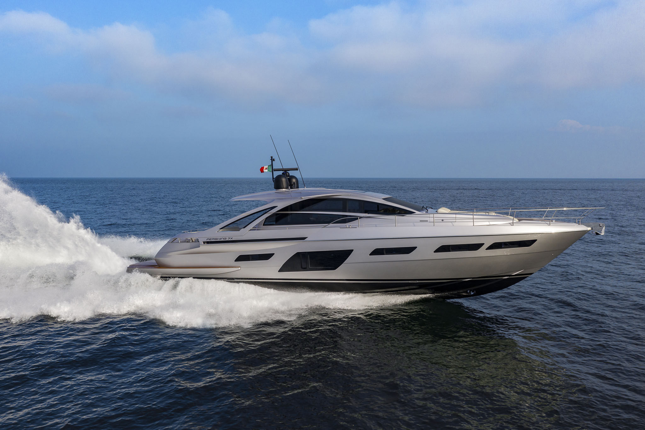 Pleasure Boat: Pershing 7X, Luxury speed motor yacht, Ship for entertainment. 2050x1370 HD Background.