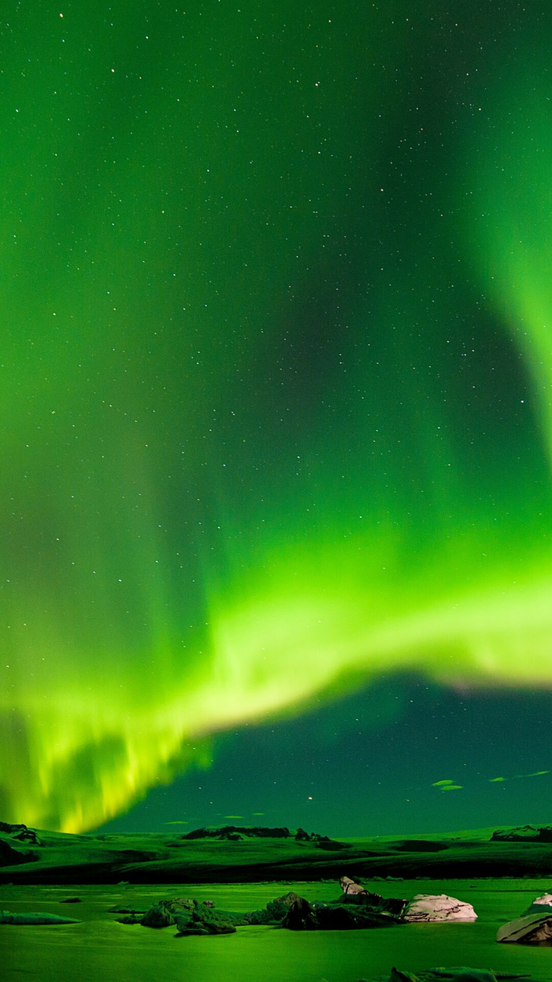 Aurora Borealis: A natural light display that shimmers in the sky,  Atmospheric phenomenon. 1080x1920 Full HD Background.
