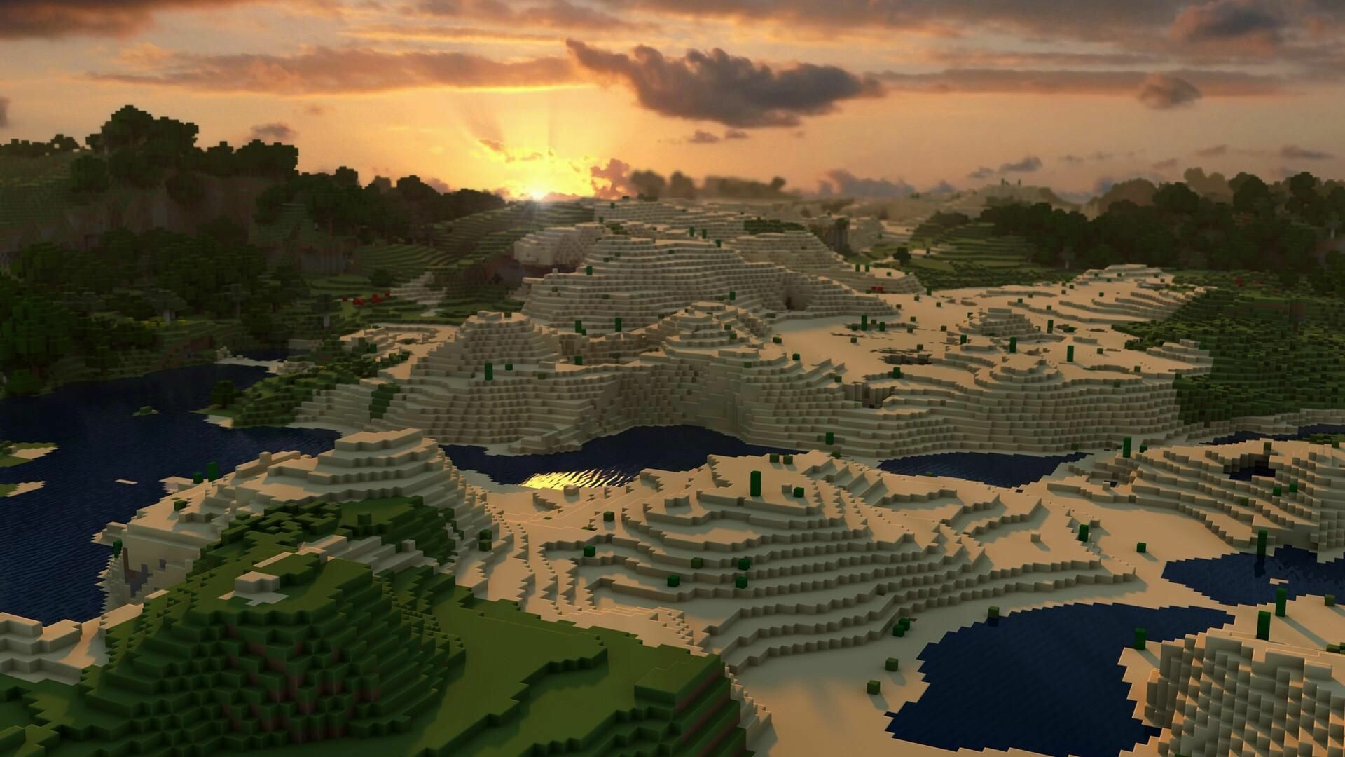 Minecraft: Some hostile mobs, such as zombies, skeletons, and drowned, burn under the sun if they have no headgear. 1920x1080 Full HD Background.