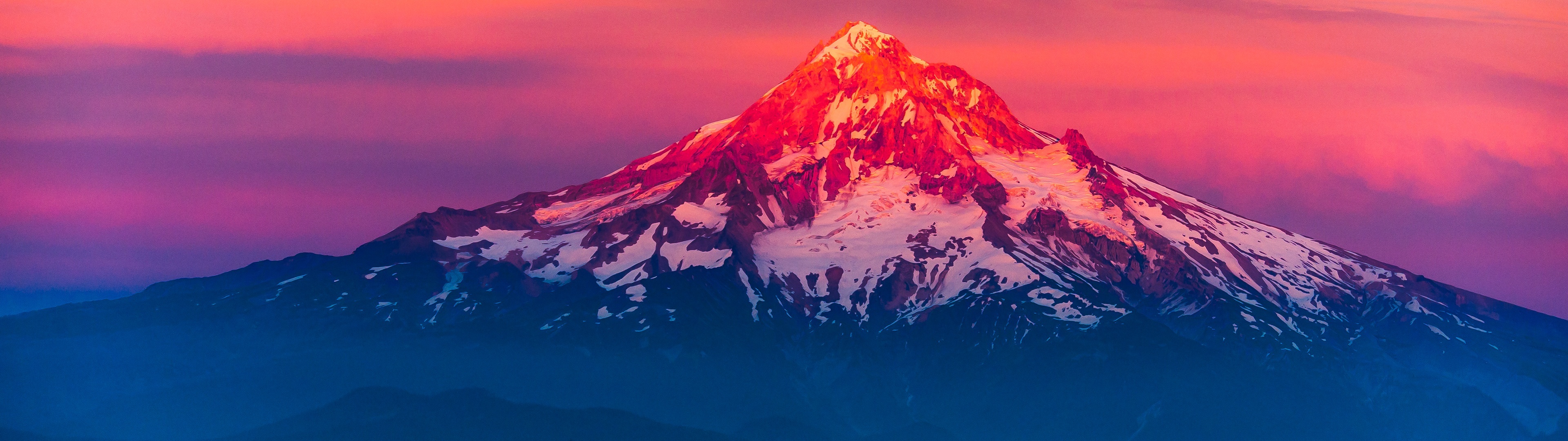 Mount Hood, Oregon, Travels, Mount Hood 4k wallpaper, Alpenglow sunset, 3840x1080 Dual Screen Desktop