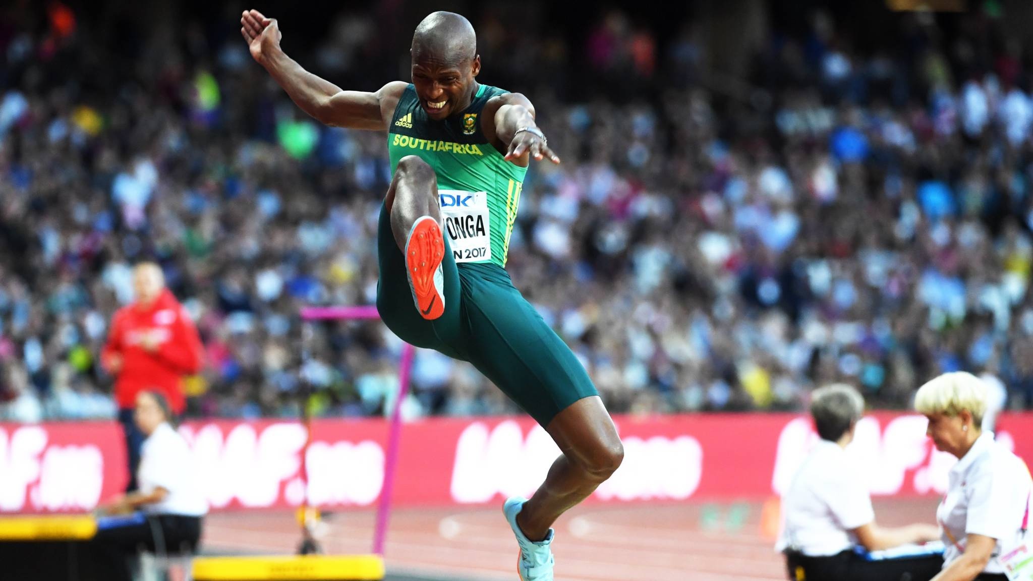Luvo Manyonga, South African pride, Versatile athlete, Jumping dominance, 2050x1160 HD Desktop