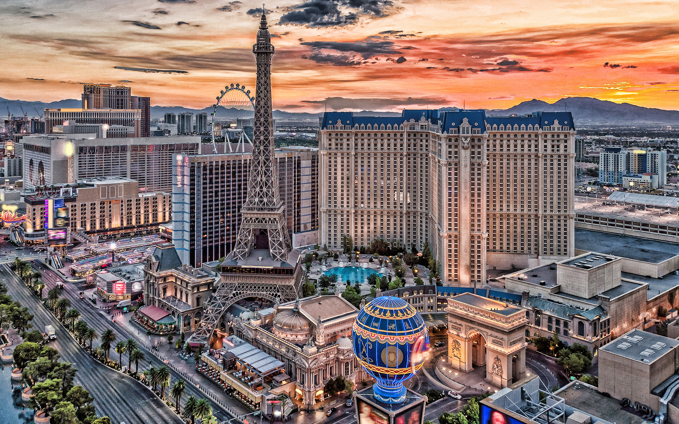 Las Vegas night, Eiffel Tower, Cityscape, High-quality pictures, 2880x1800 HD Desktop