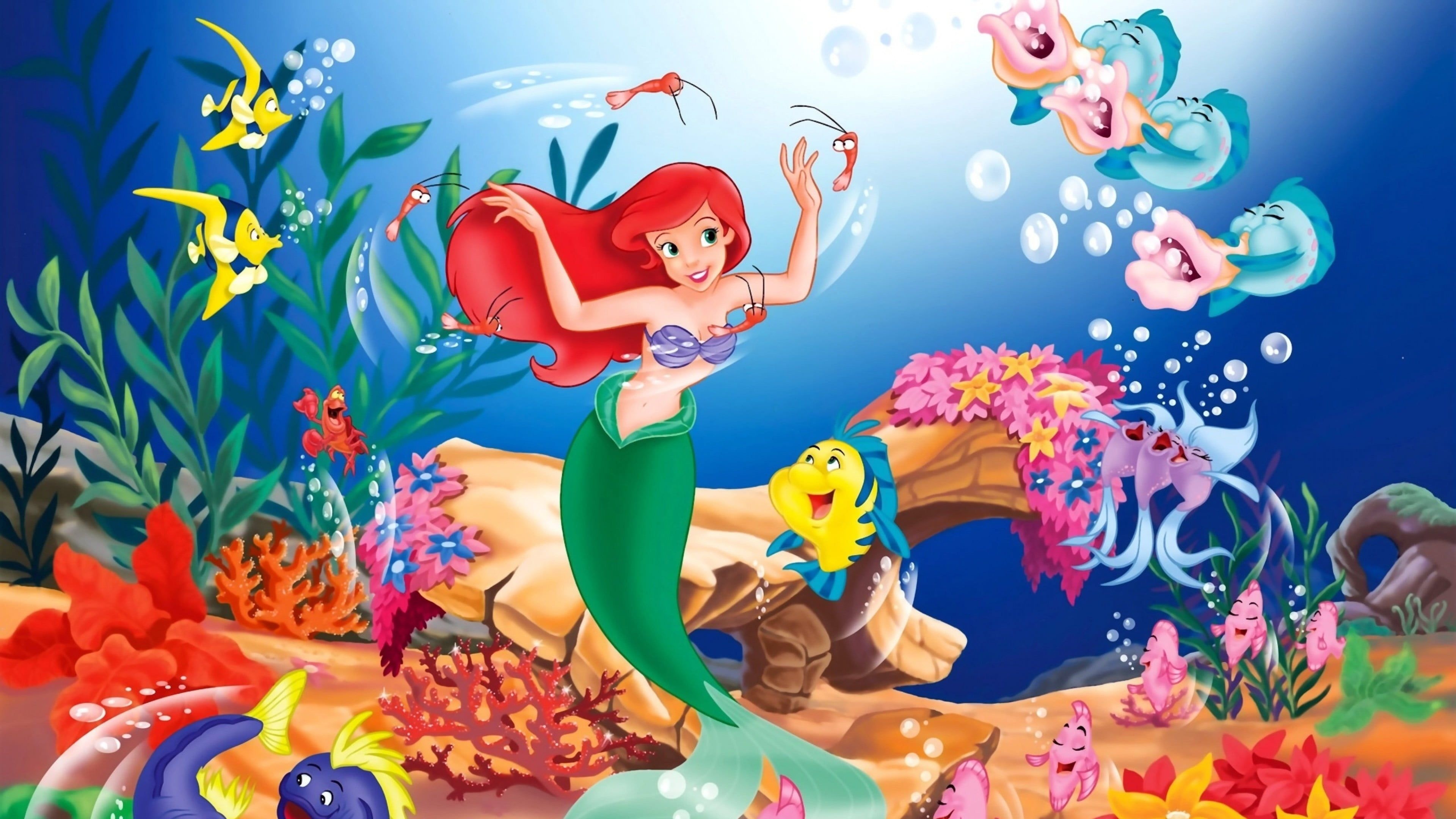 Ariel, The Little Mermaid, World Map, Cartoon, 3840x2160 4K Desktop