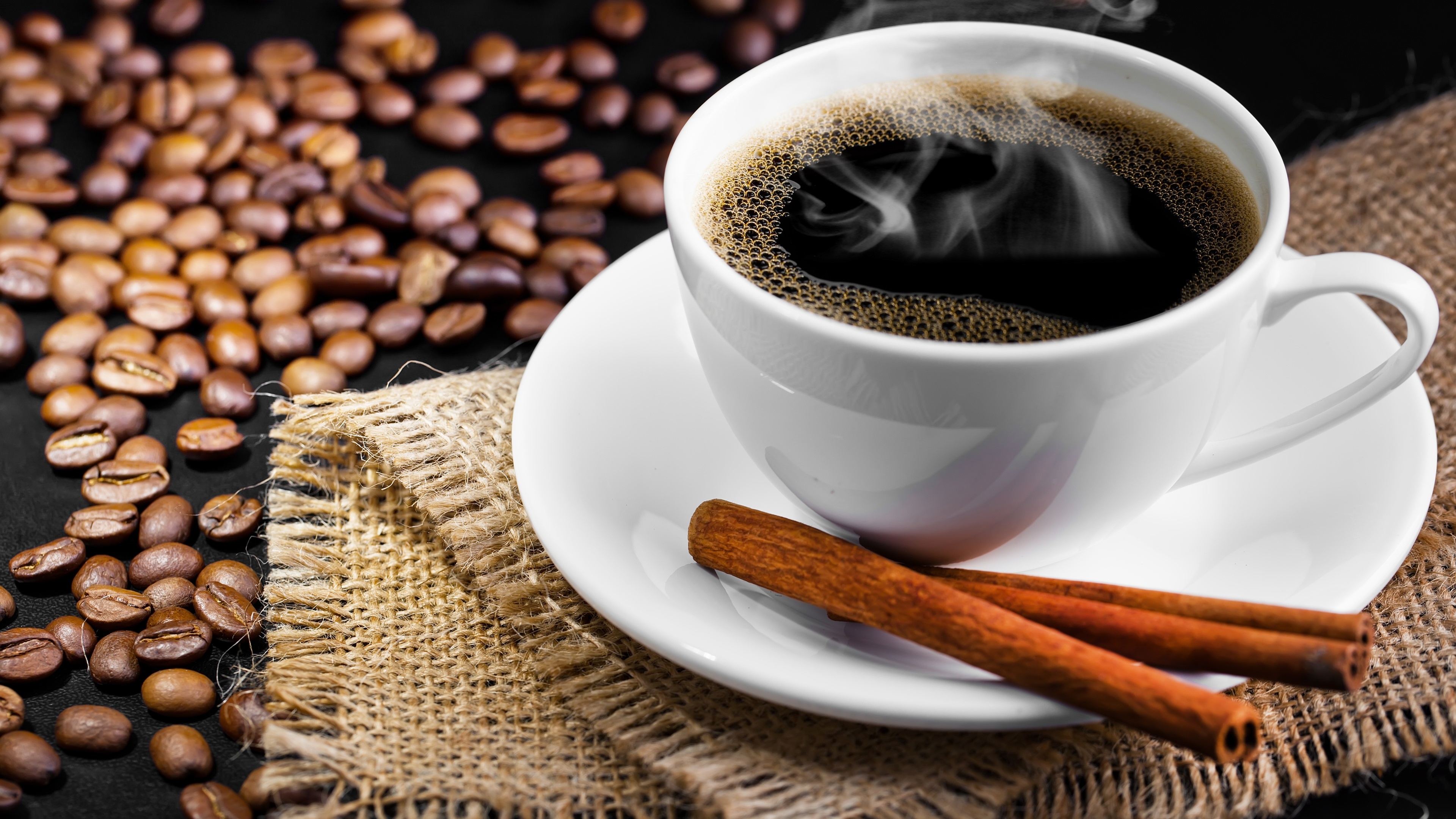 White cup heaven, Coffee with cinnamon, Elegant saucer, Aesthetic wallpaper, 3840x2160 4K Desktop
