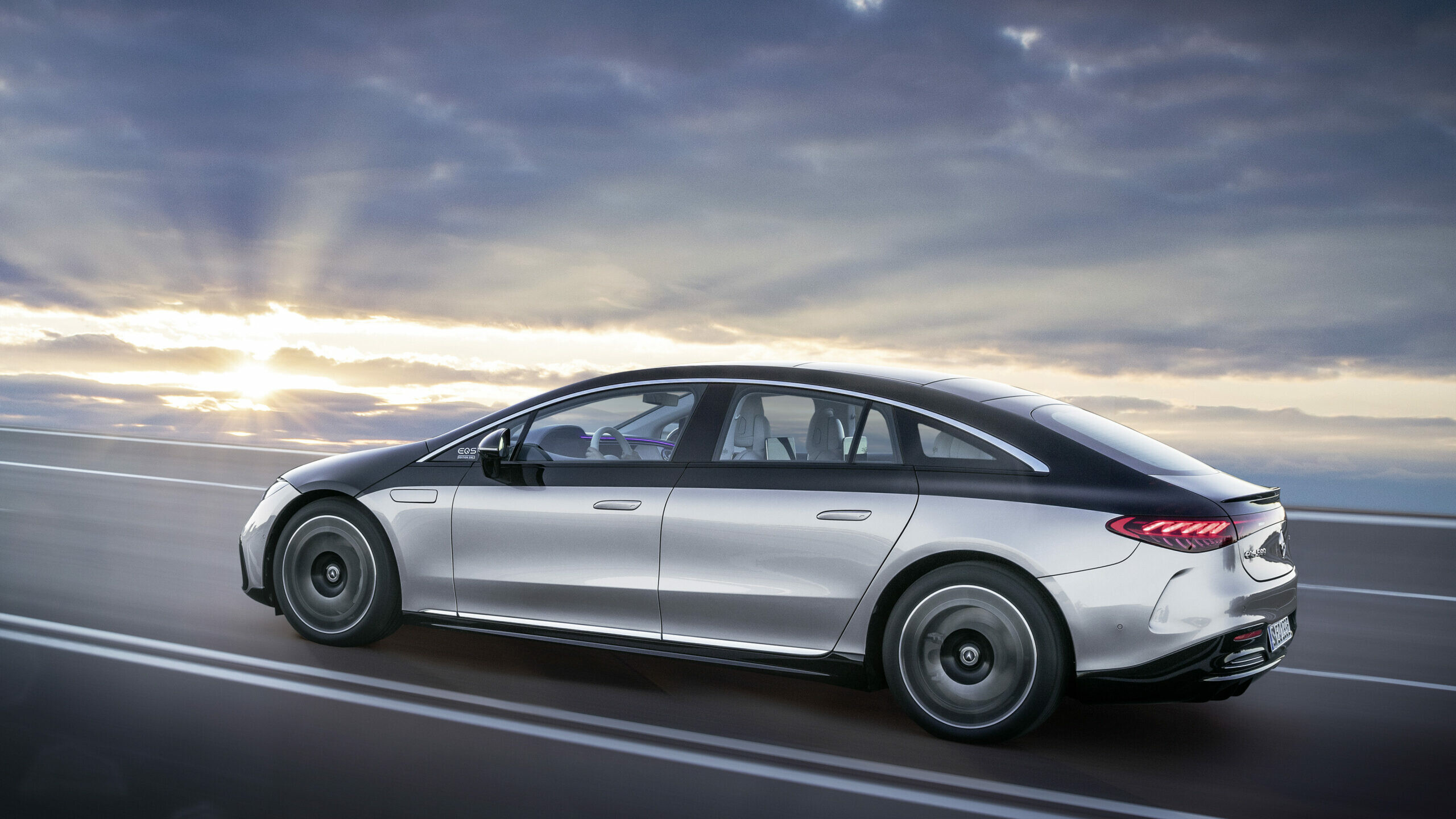 Mercedes-Benz EQS: The model became the first all-electric AMG car. 2560x1440 HD Background.