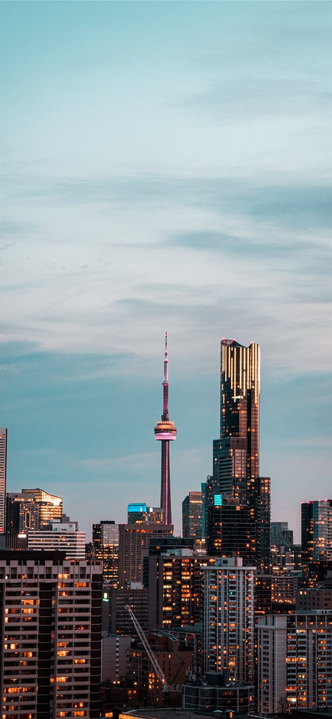 Toronto Skyline, Gray cloudy sky, Daytime cityscape, Toronto, 1130x2440 HD Phone