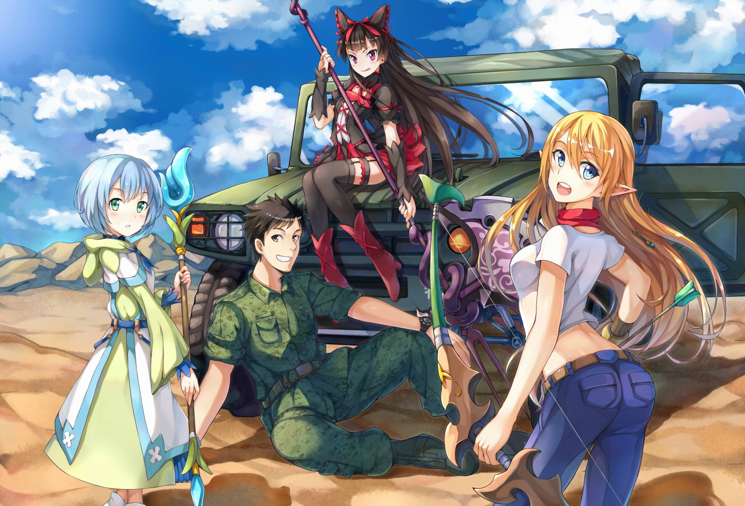 Gate (Anime): Rory Mercury, Lelei La Lalena, Yōji Itami, Tuka Luna Marceau, TV adaptation of the visual novel. 2500x1700 HD Background.