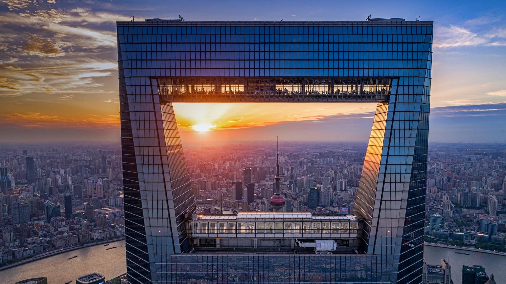 Shanghai World Financial Center, Skyscraper view, Shanghai, China, 1920x1080 Full HD Desktop