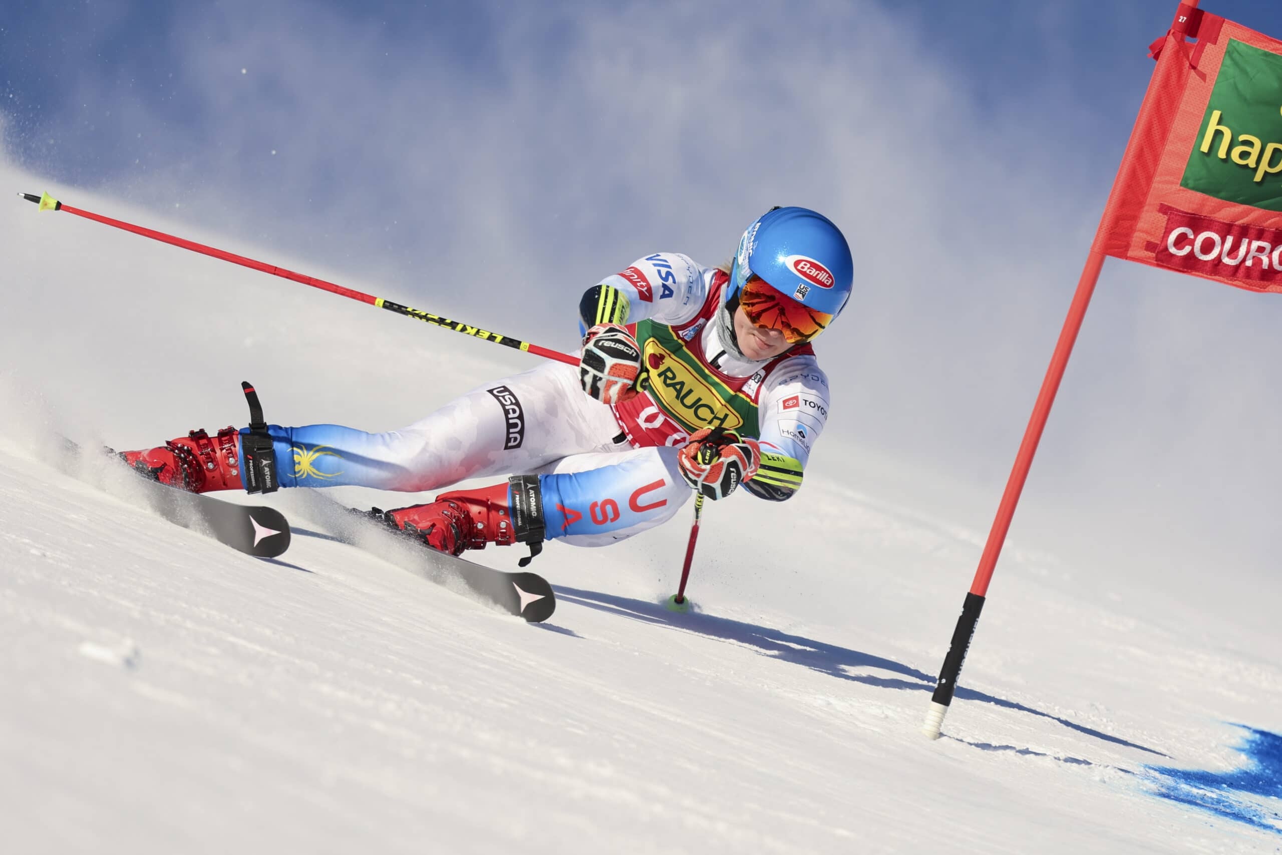 Slalom: Mikaela Shiffrin, Skiing in a zigzag between upright obstacles, Downhill. 2560x1710 HD Background.